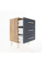 Arges Komodin 3 Çekmeceli 44x30x64 Çam-Antrasit
