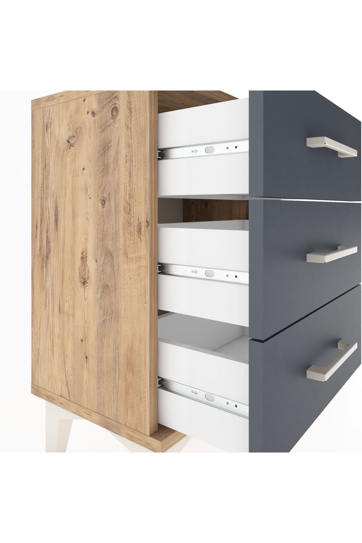 Arges Komodin 3 Çekmeceli 44x30x64 Çam-Antrasit