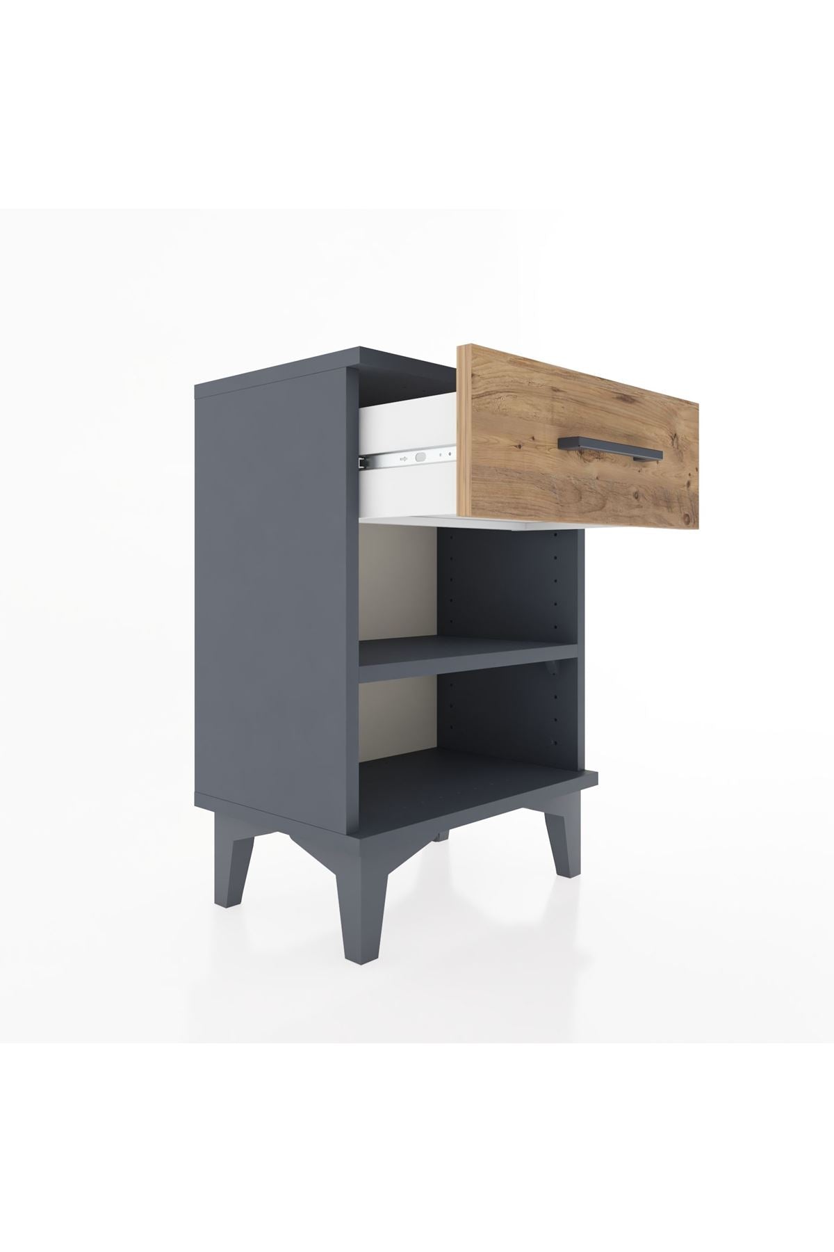 Arges Komodin Tek Raflı Tek Çekmeceli 44x30x64 Antrasit-Çam