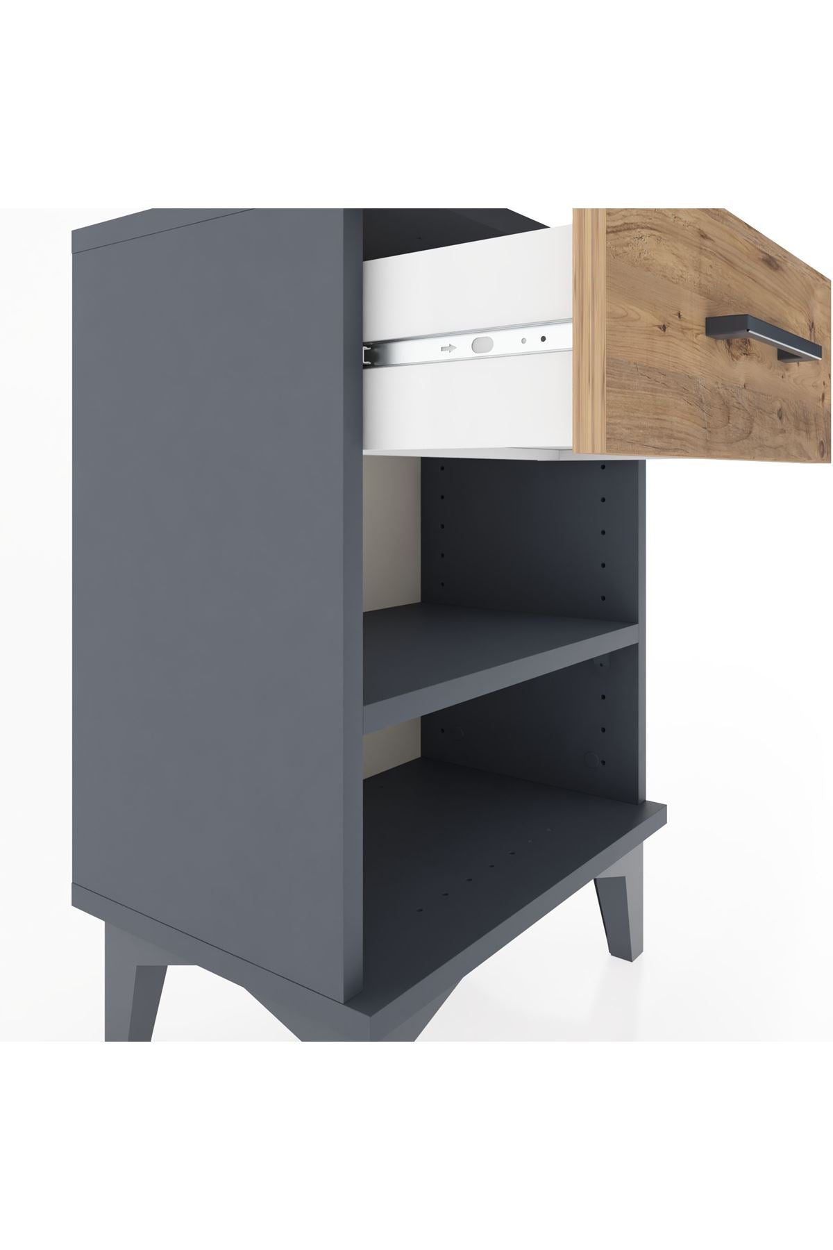 Arges Komodin Tek Raflı Tek Çekmeceli 44x30x64 Antrasit-Çam