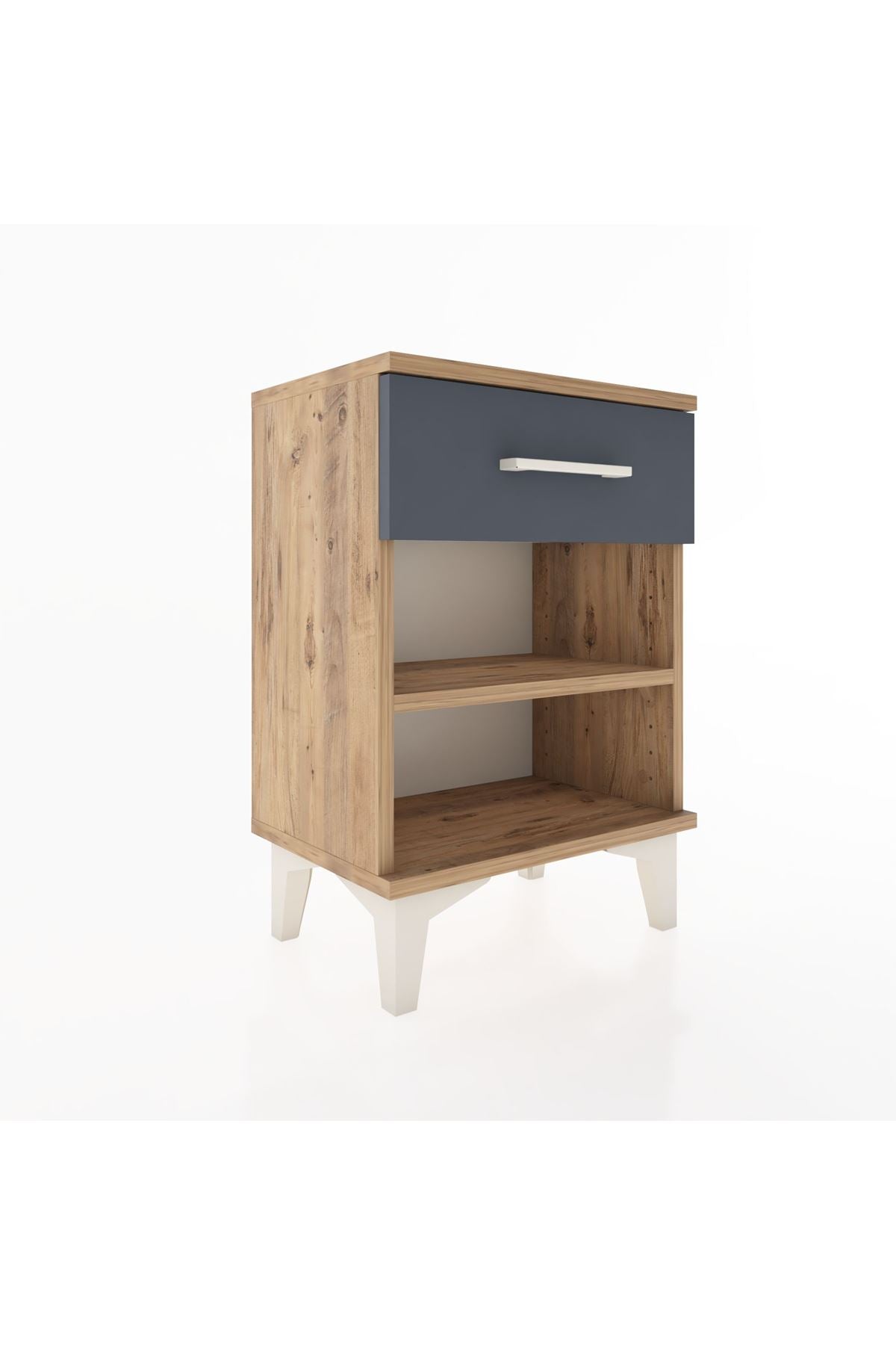 Arges Komodin Tek Raflı Tek Çekmeceli 44x30x64 Çam-Antrasit