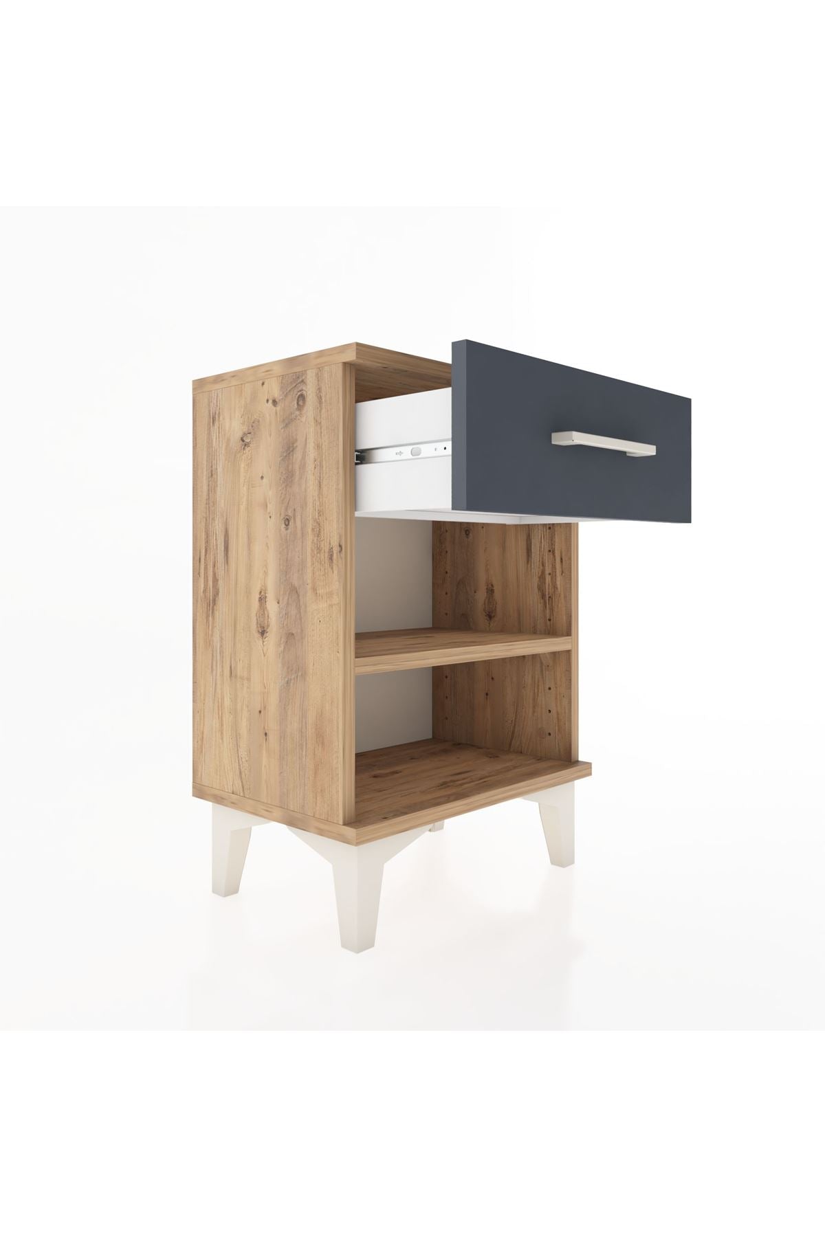 Arges Komodin Tek Raflı Tek Çekmeceli 44x30x64 Çam-Antrasit