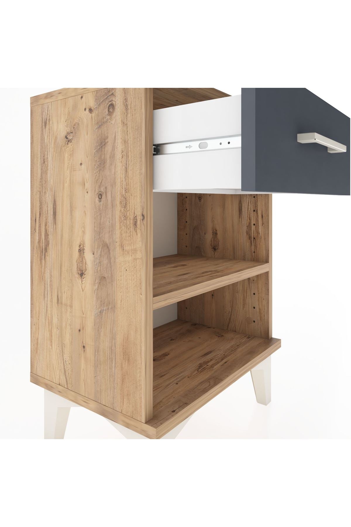 Arges Komodin Tek Raflı Tek Çekmeceli 44x30x64 Çam-Antrasit