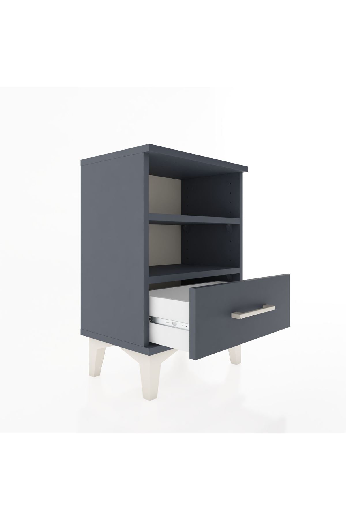 Arges Komodin 2 Raflı Tek Çekmeceli 44x30x64 Antrasit-Antrasit