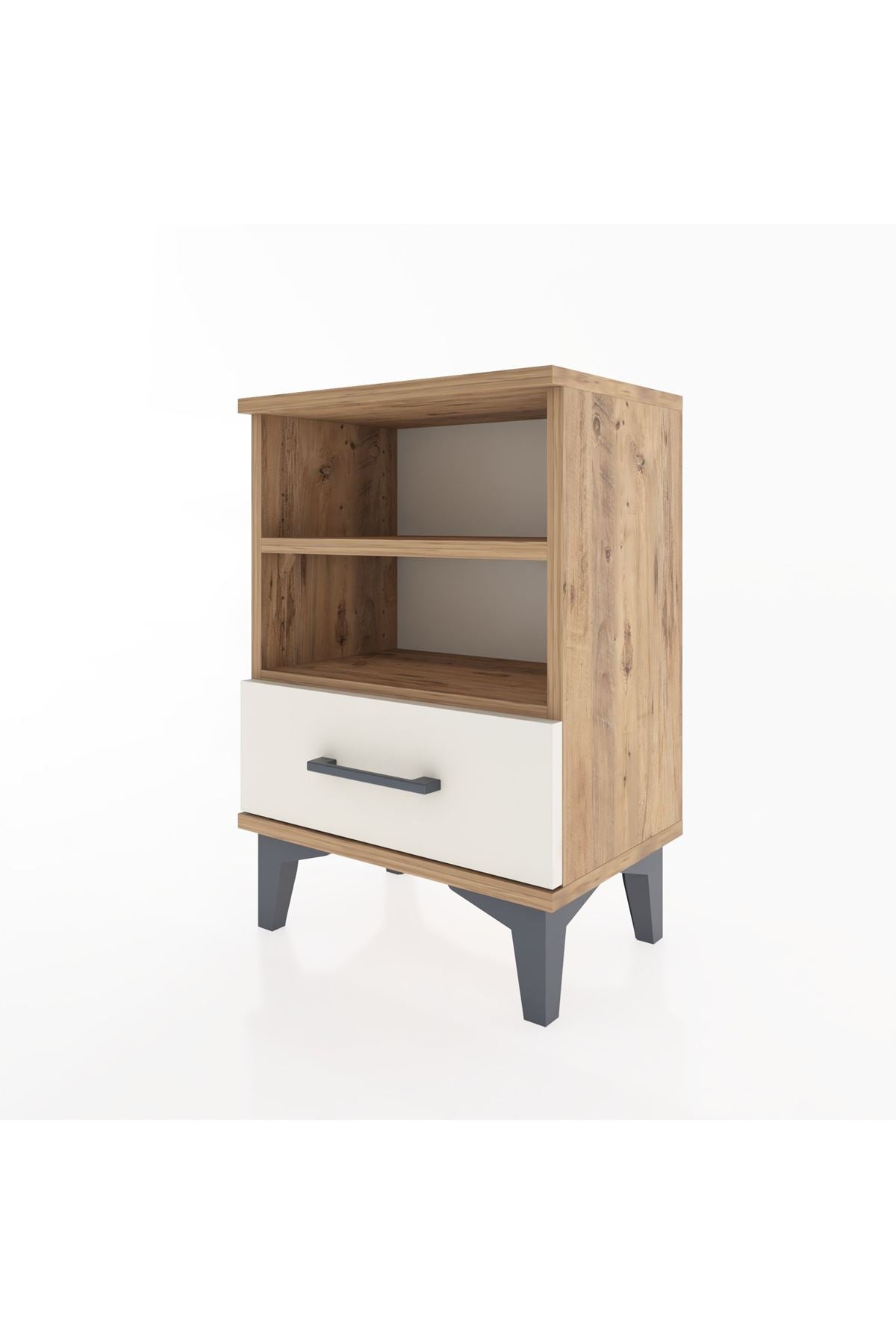 Arges Komodin 2 Raflı Tek Çekmeceli 44x30x64 Çam-Aytaşı