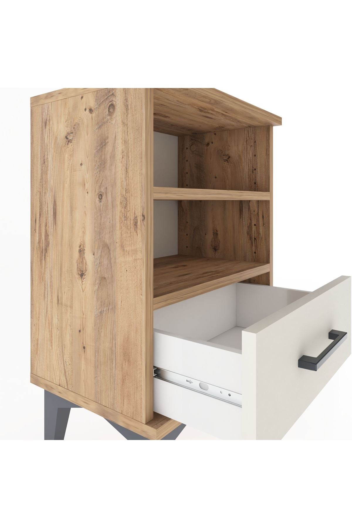 Arges Komodin 2 Raflı Tek Çekmeceli 44x30x64 Çam-Aytaşı