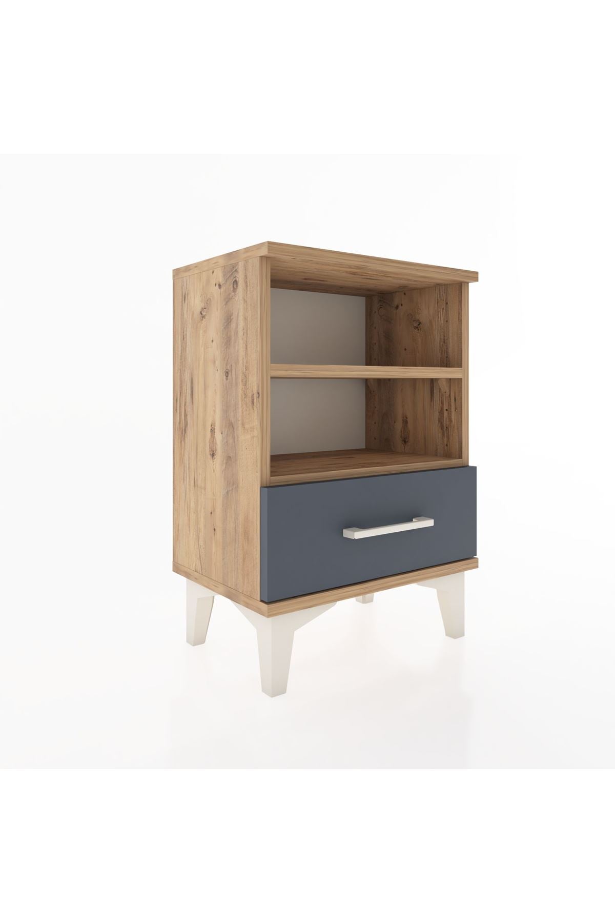 Arges Komodin 2 Raflı Tek Çekmeceli 44x30x64 Çam-Antrasit