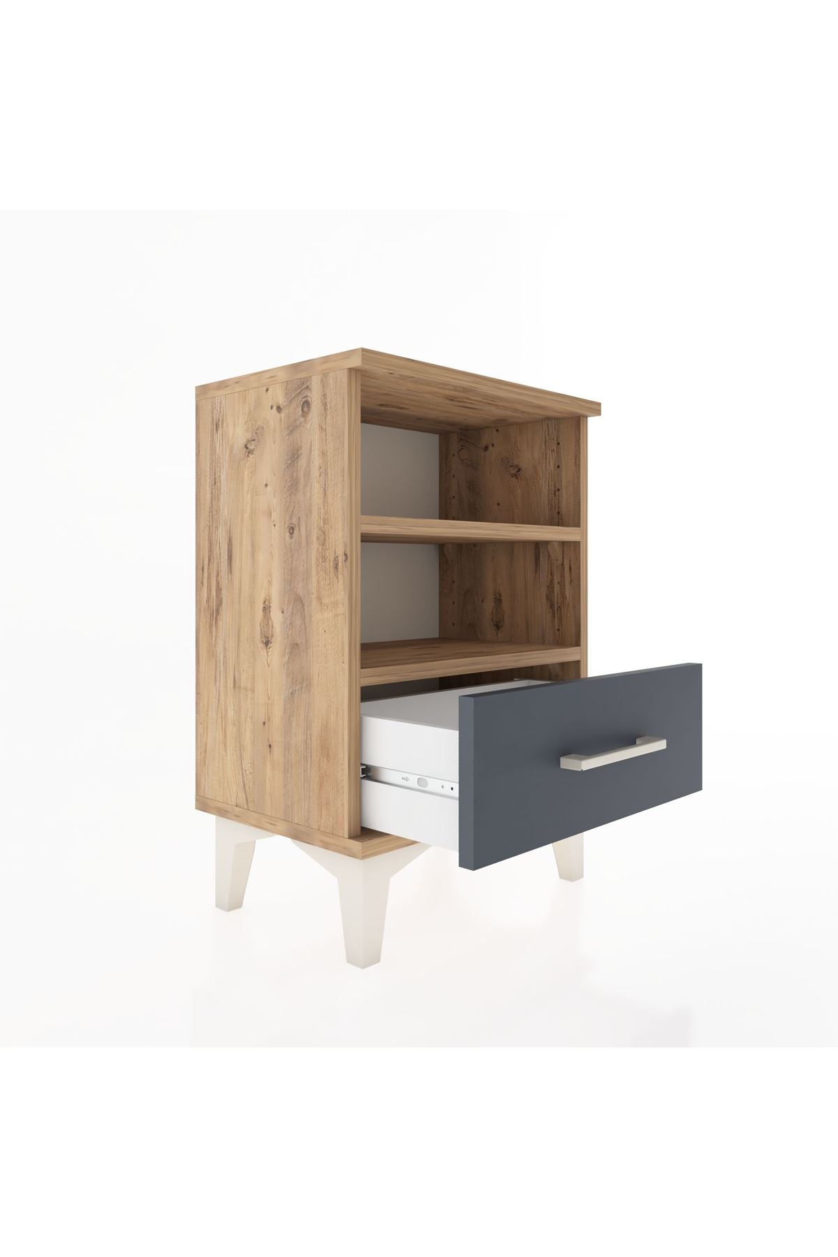 Arges Komodin 2 Raflı Tek Çekmeceli 44x30x64 Çam-Antrasit