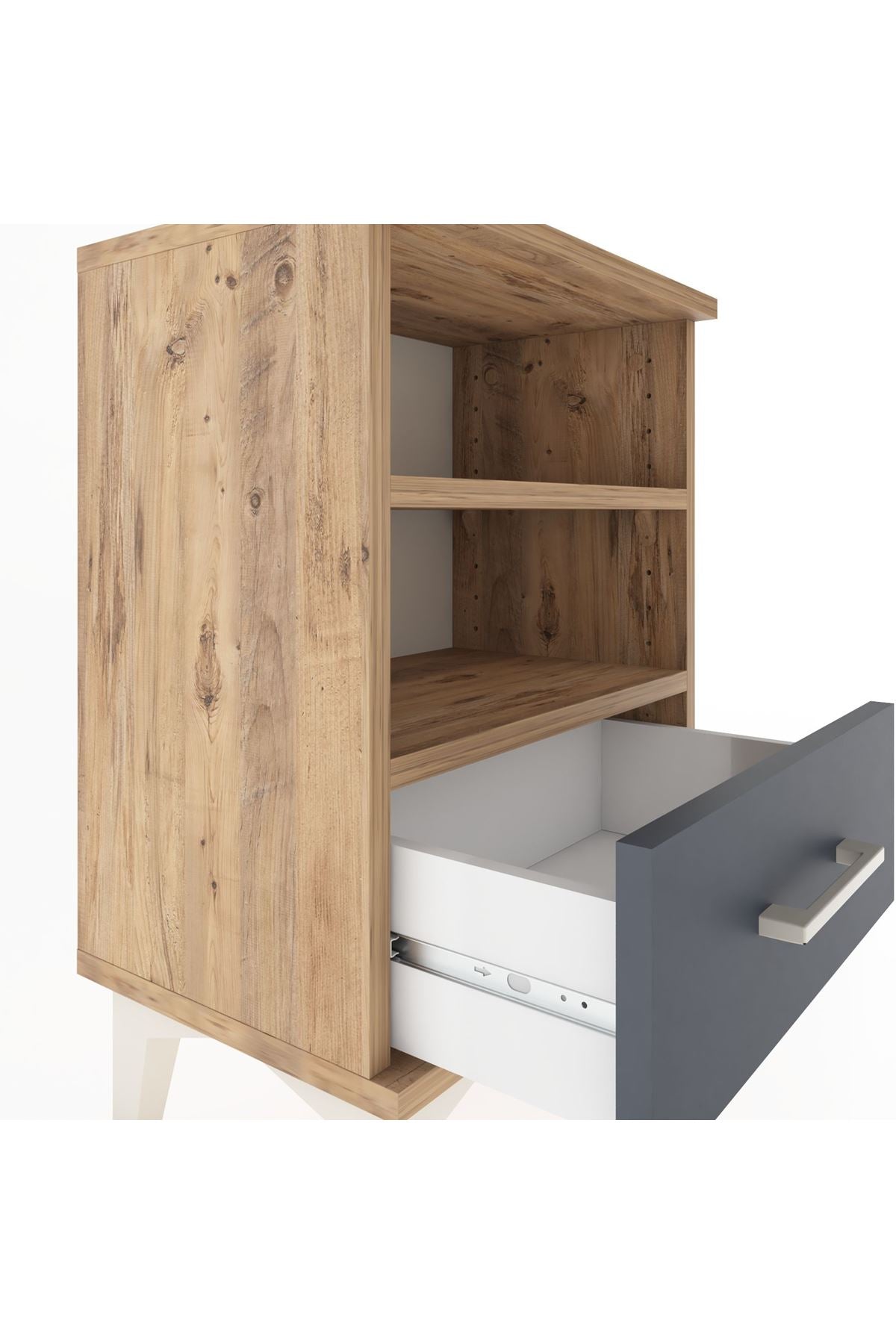 Arges Komodin 2 Raflı Tek Çekmeceli 44x30x64 Çam-Antrasit
