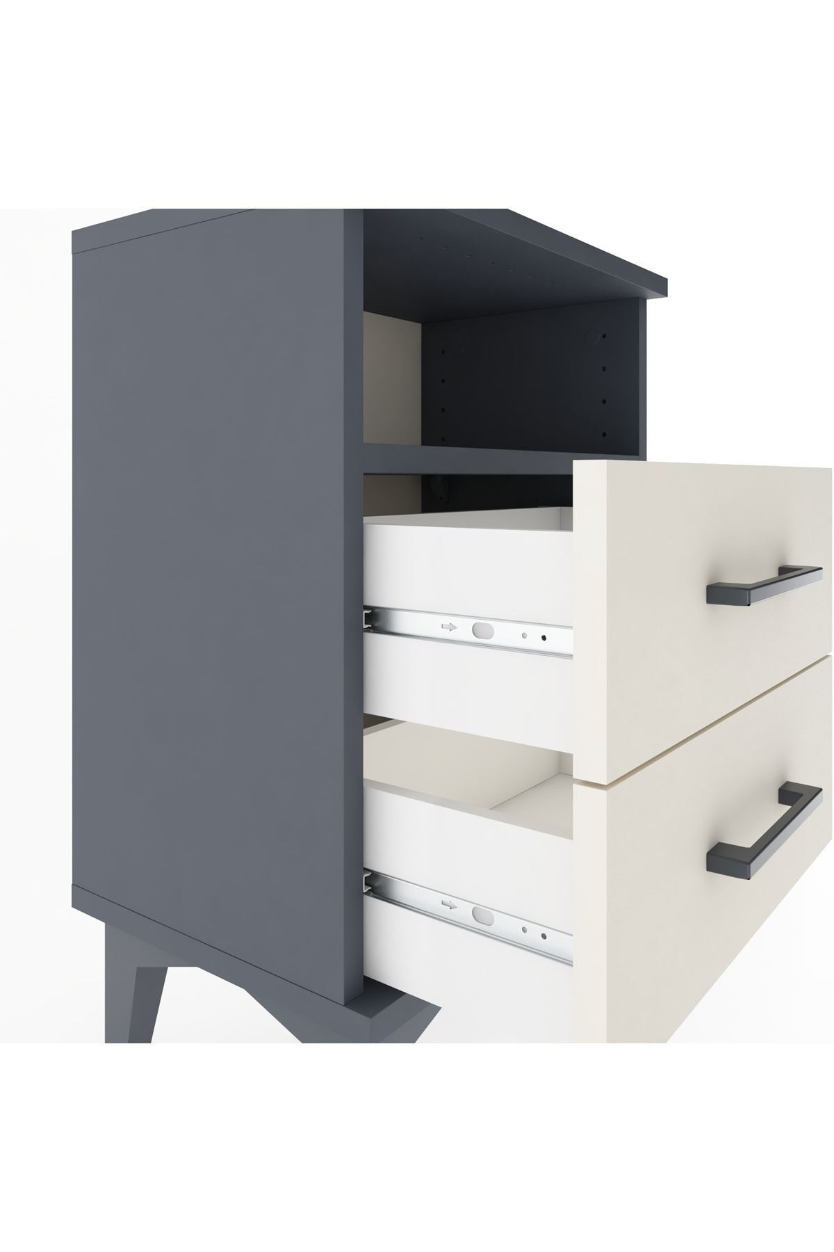 Arges Komodin Tek Raflı 2 Çekmeceli 44x30x64 Antrasit-Aytaşı