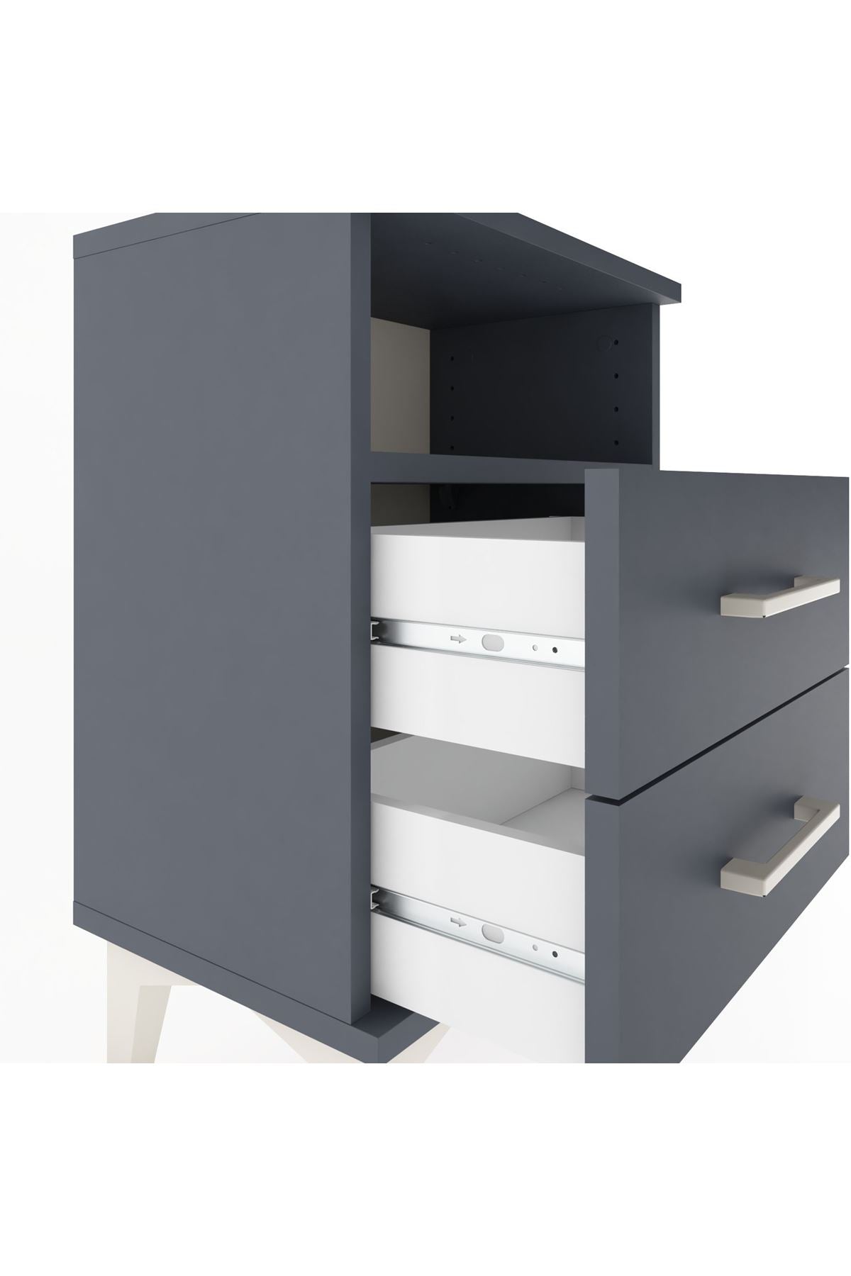 Arges Komodin Tek Raflı 2 Çekmeceli 44x30x64 Antrasit-Antrasit