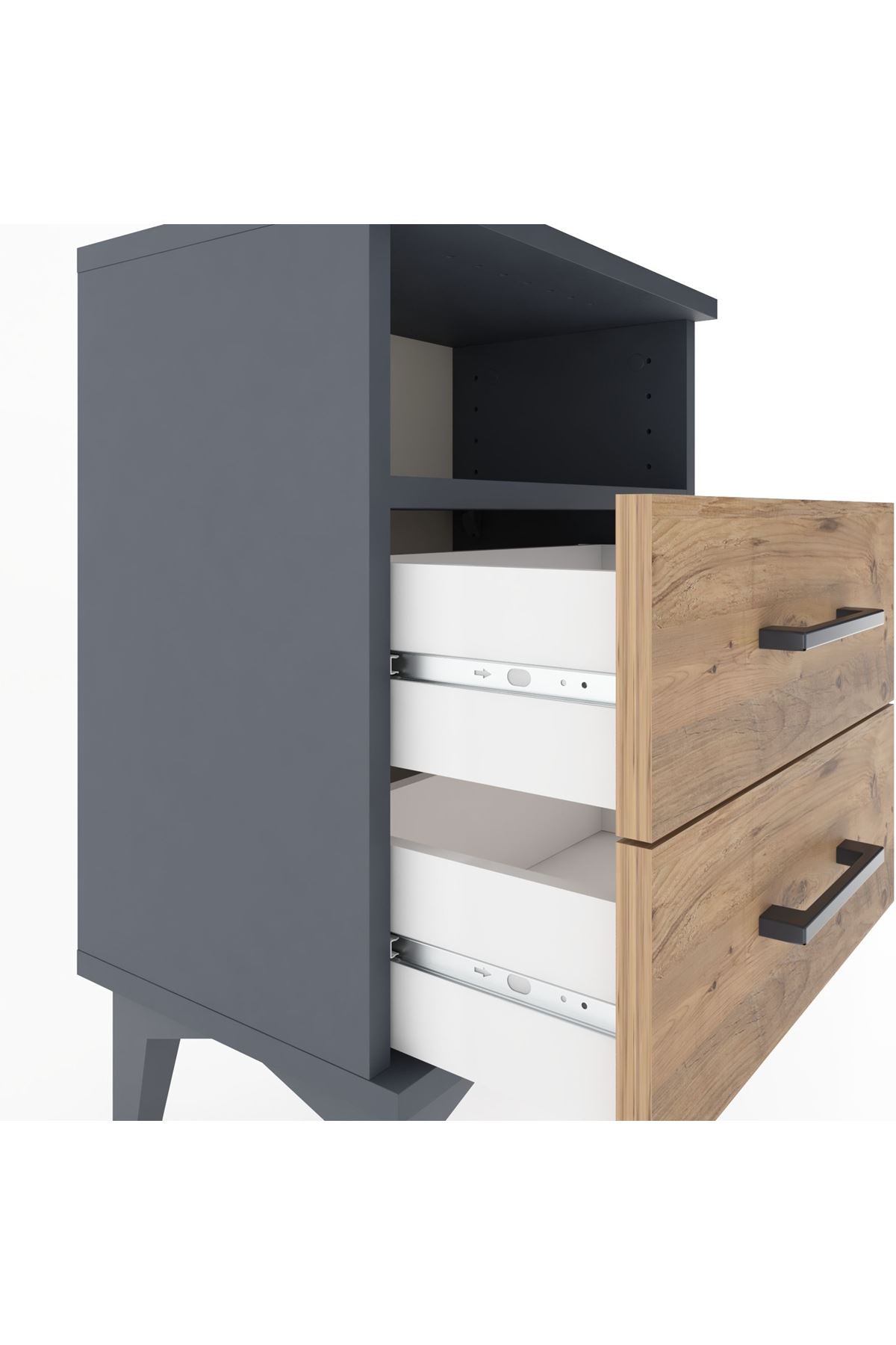 Arges Komodin Tek Raflı 2 Çekmeceli 44x30x64 Antrasit-Çam