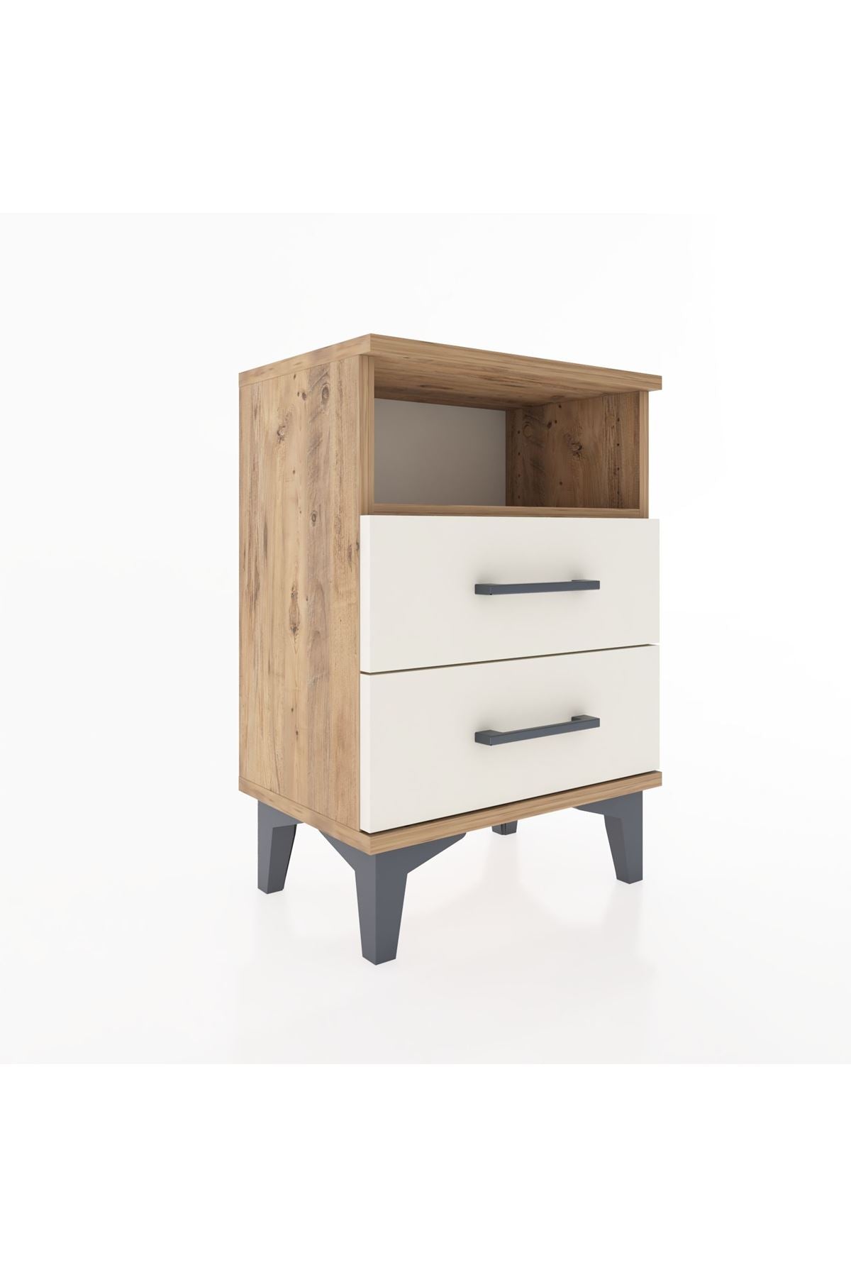 Arges Komodin Tek Raflı 2 Çekmeceli 44x30x64 Çam-Aytaşı