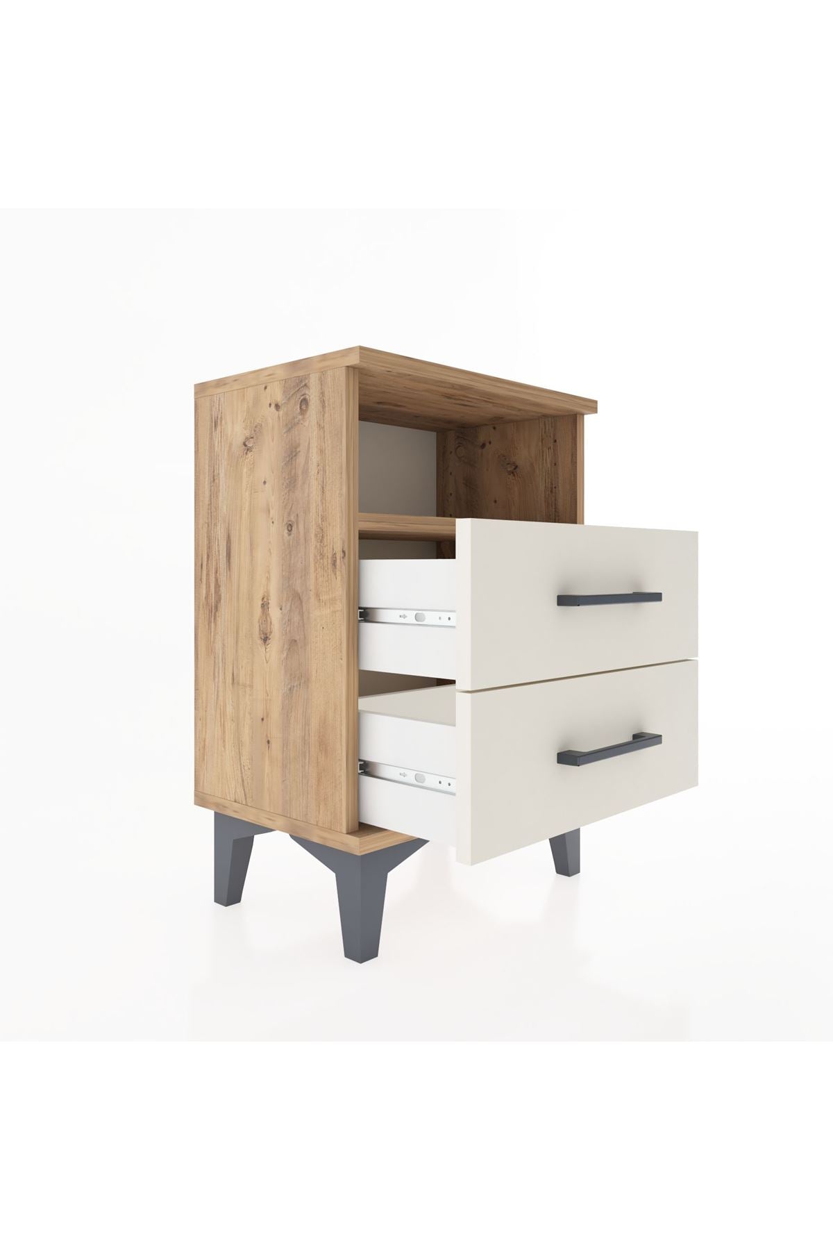 Arges Komodin Tek Raflı 2 Çekmeceli 44x30x64 Çam-Aytaşı