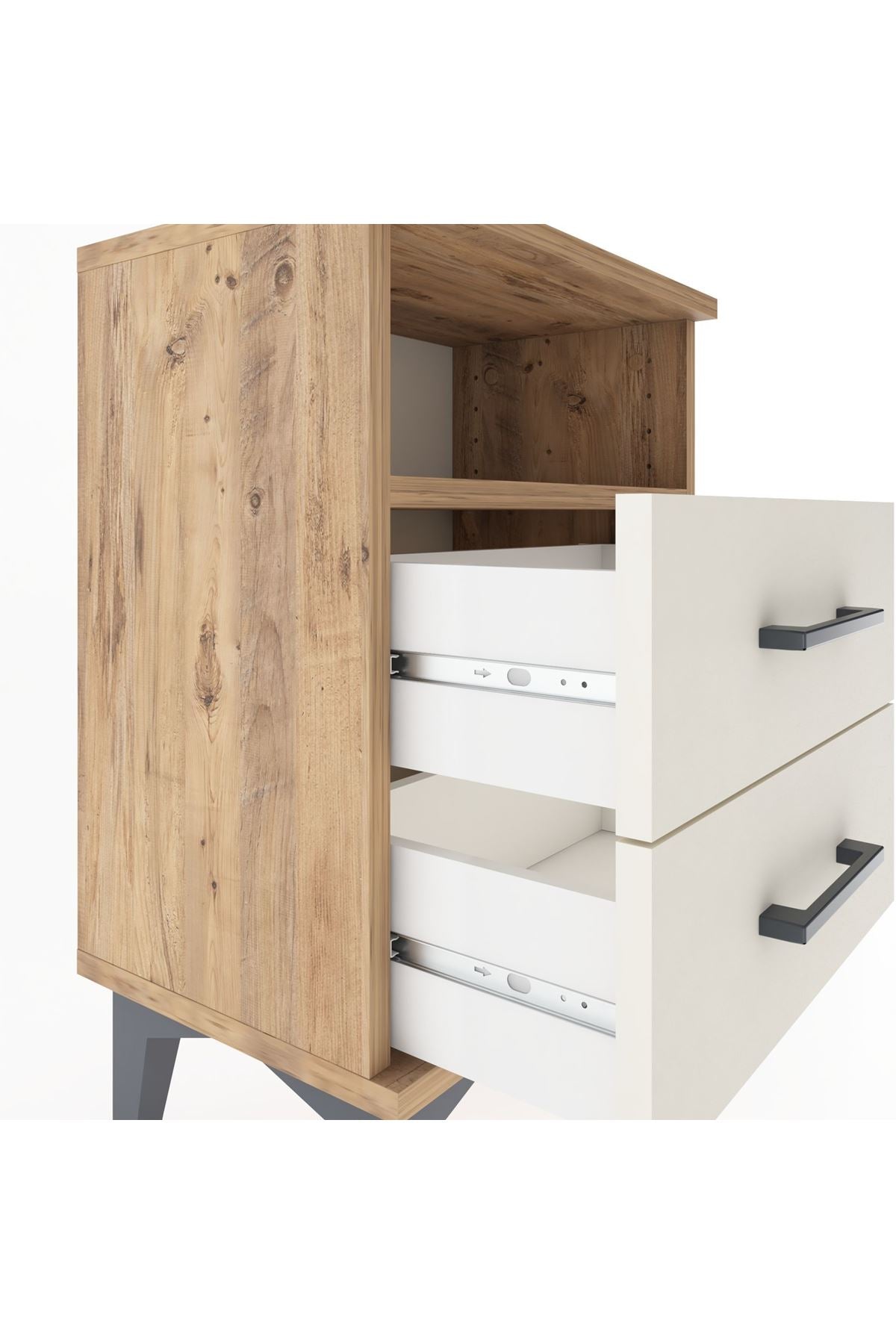 Arges Komodin Tek Raflı 2 Çekmeceli 44x30x64 Çam-Aytaşı