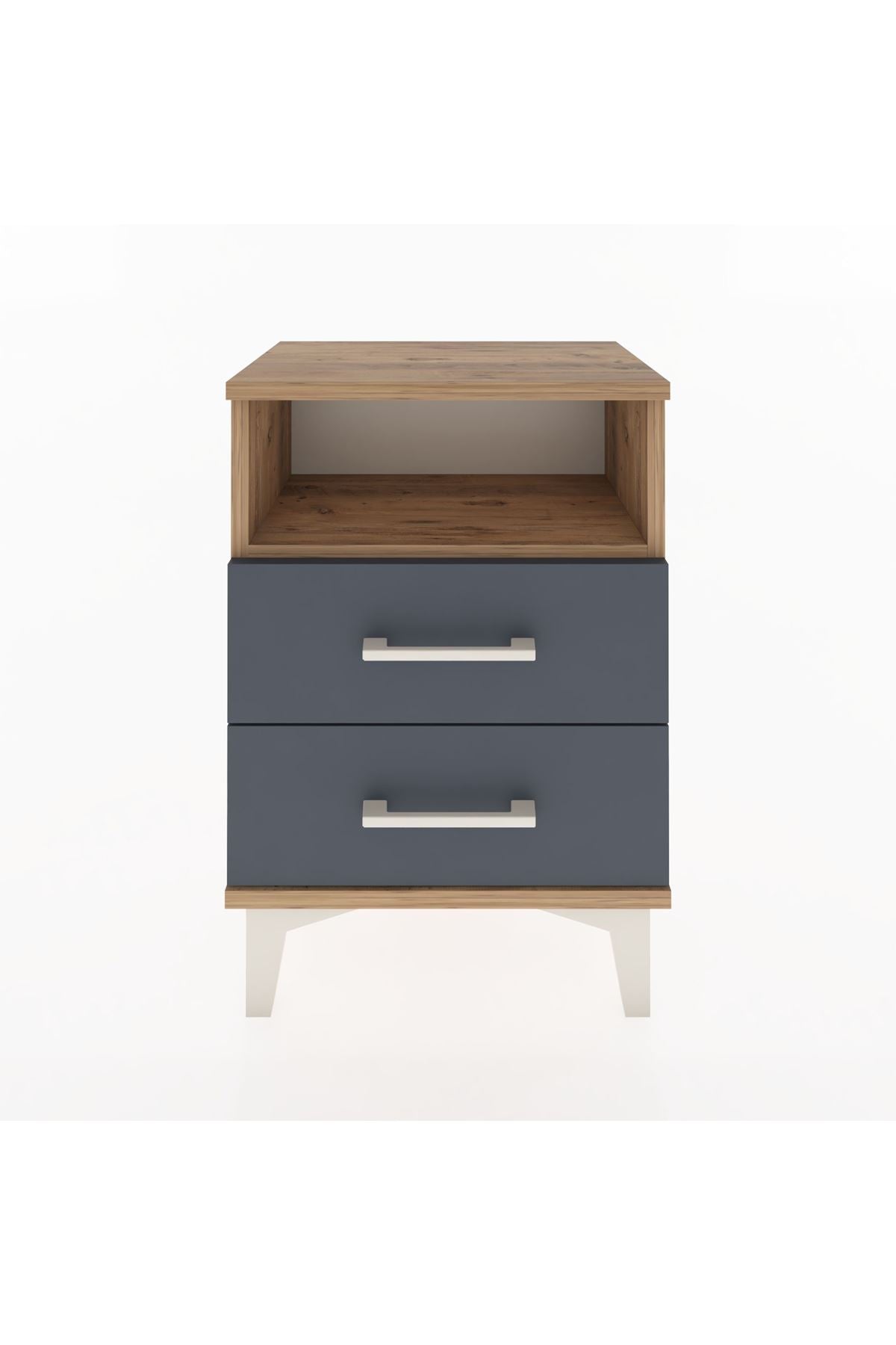 Arges Komodin Tek Raflı 2 Çekmeceli 44x30x64 Çam-Antrasit