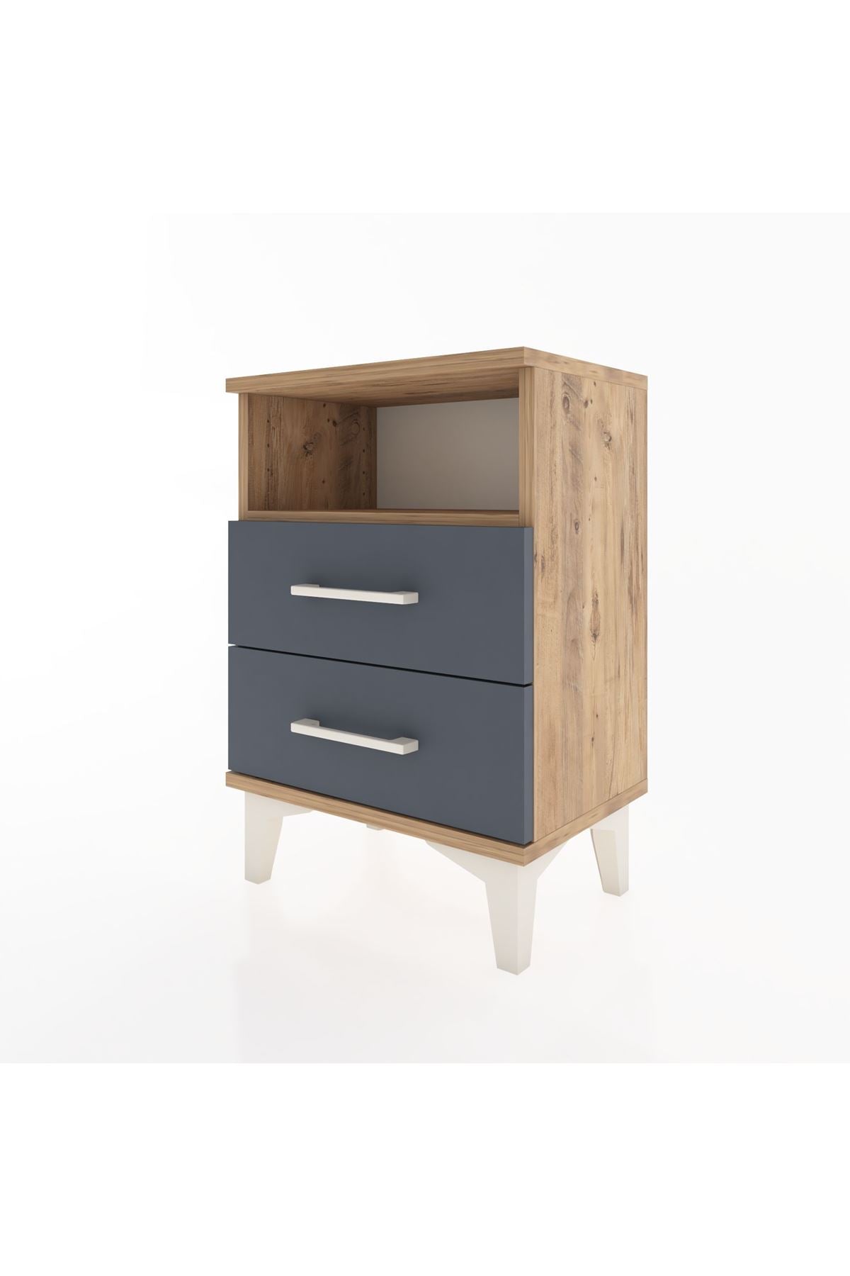 Arges Komodin Tek Raflı 2 Çekmeceli 44x30x64 Çam-Antrasit