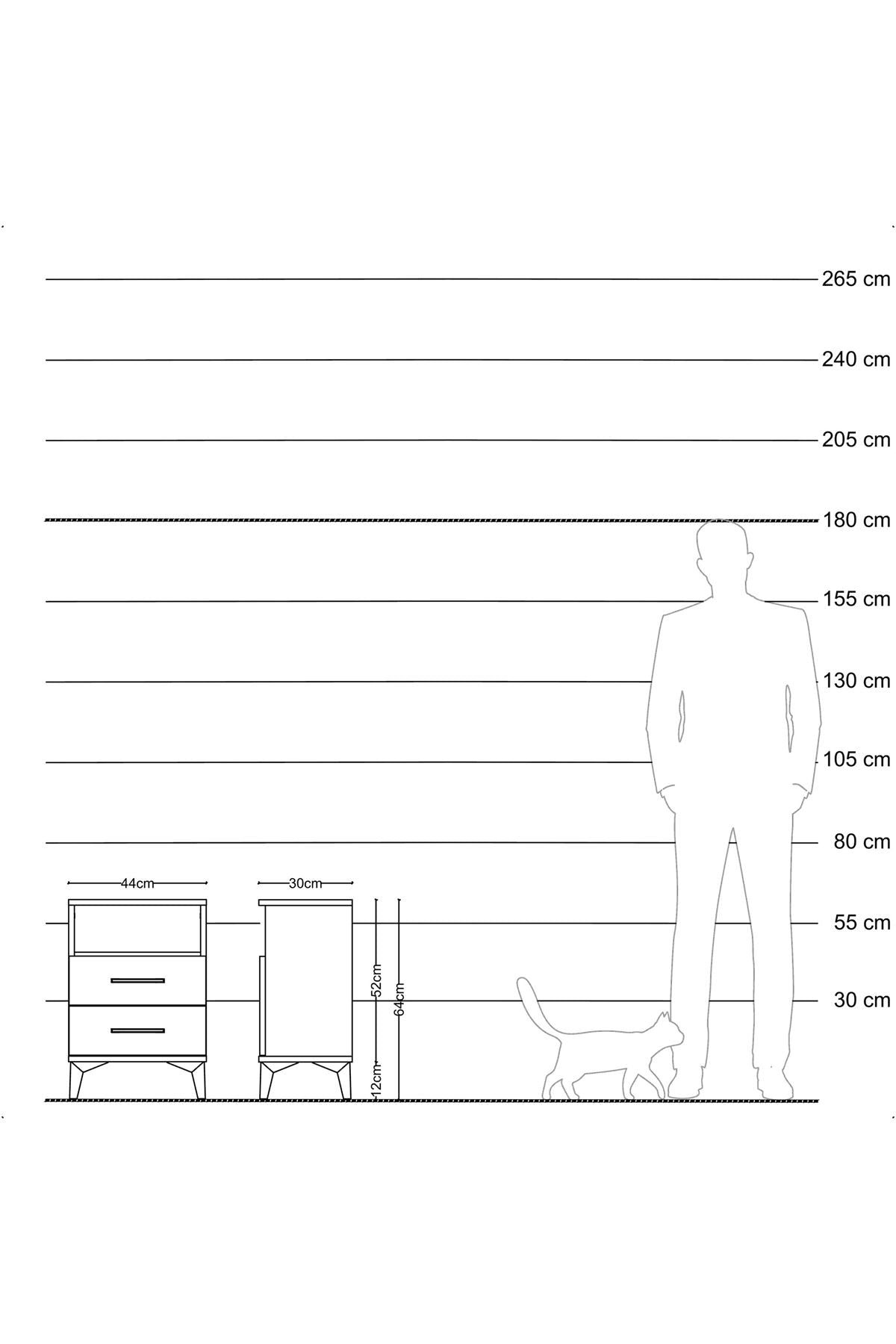Arges Komodin Tek Raflı 2 Çekmeceli 44x30x64 Çam-Antrasit