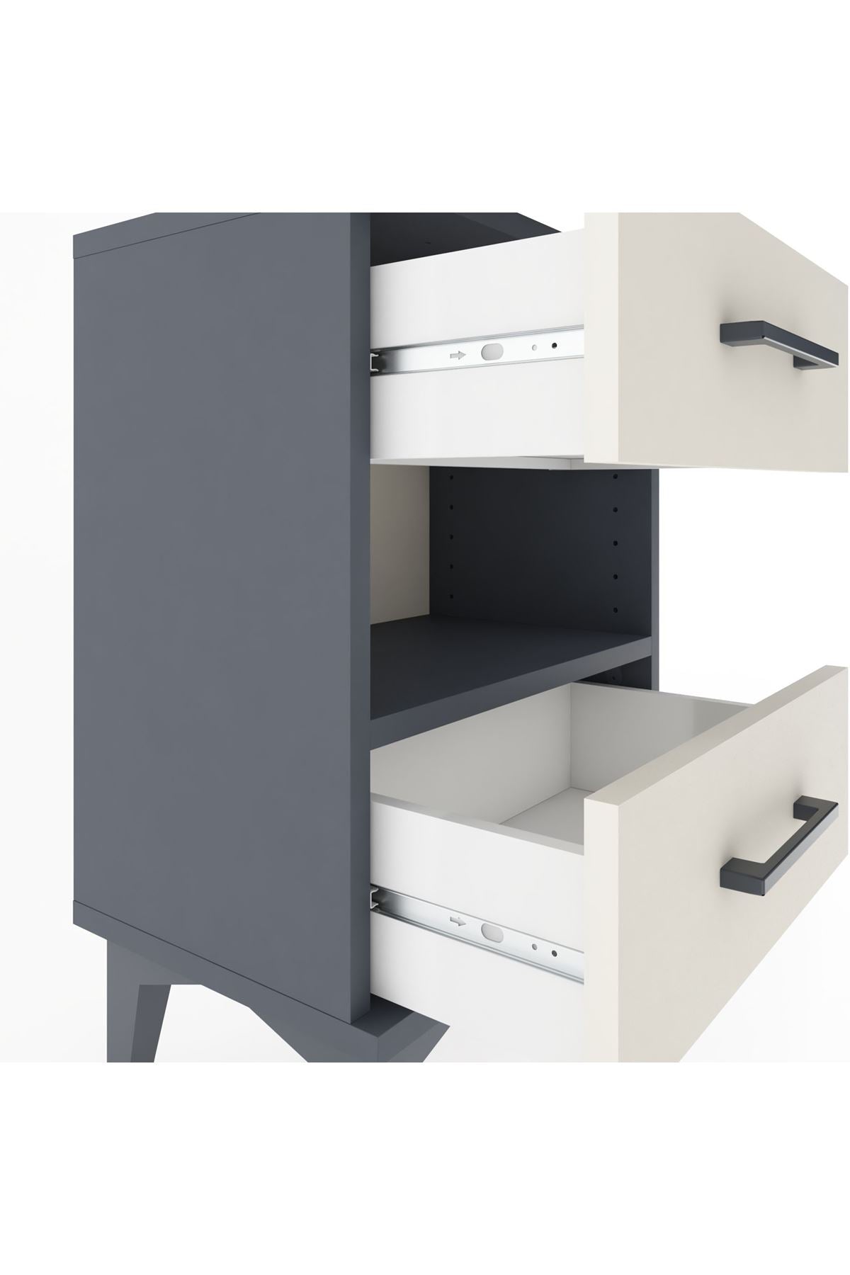 Arges Komodin Tek Raflı 2 Çekmeceli 44x30x64 Antrasit-Aytaşı