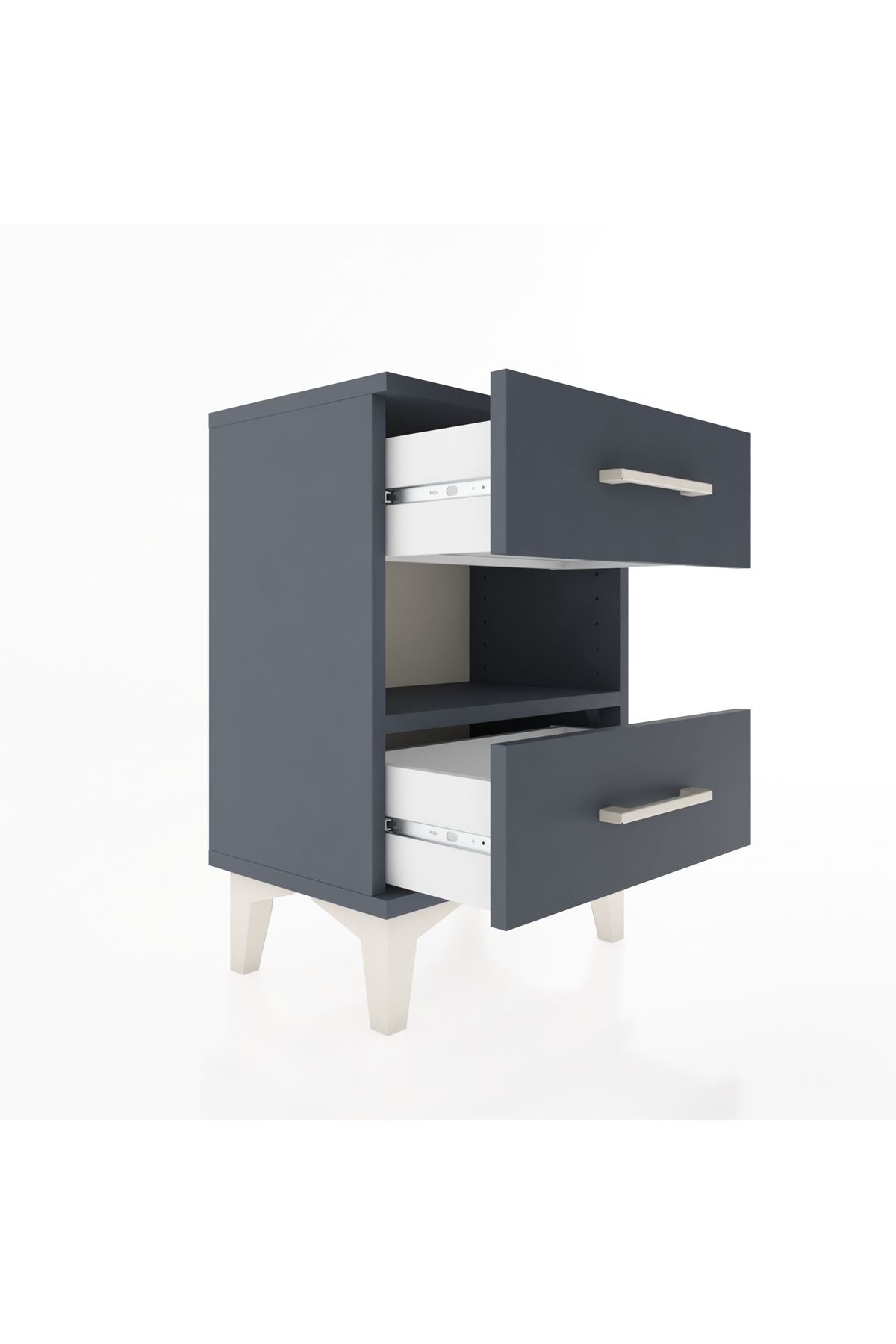 Arges Komodin Tek Raflı 2 Çekmeceli 44x30x64 Antrasit-Antrasit