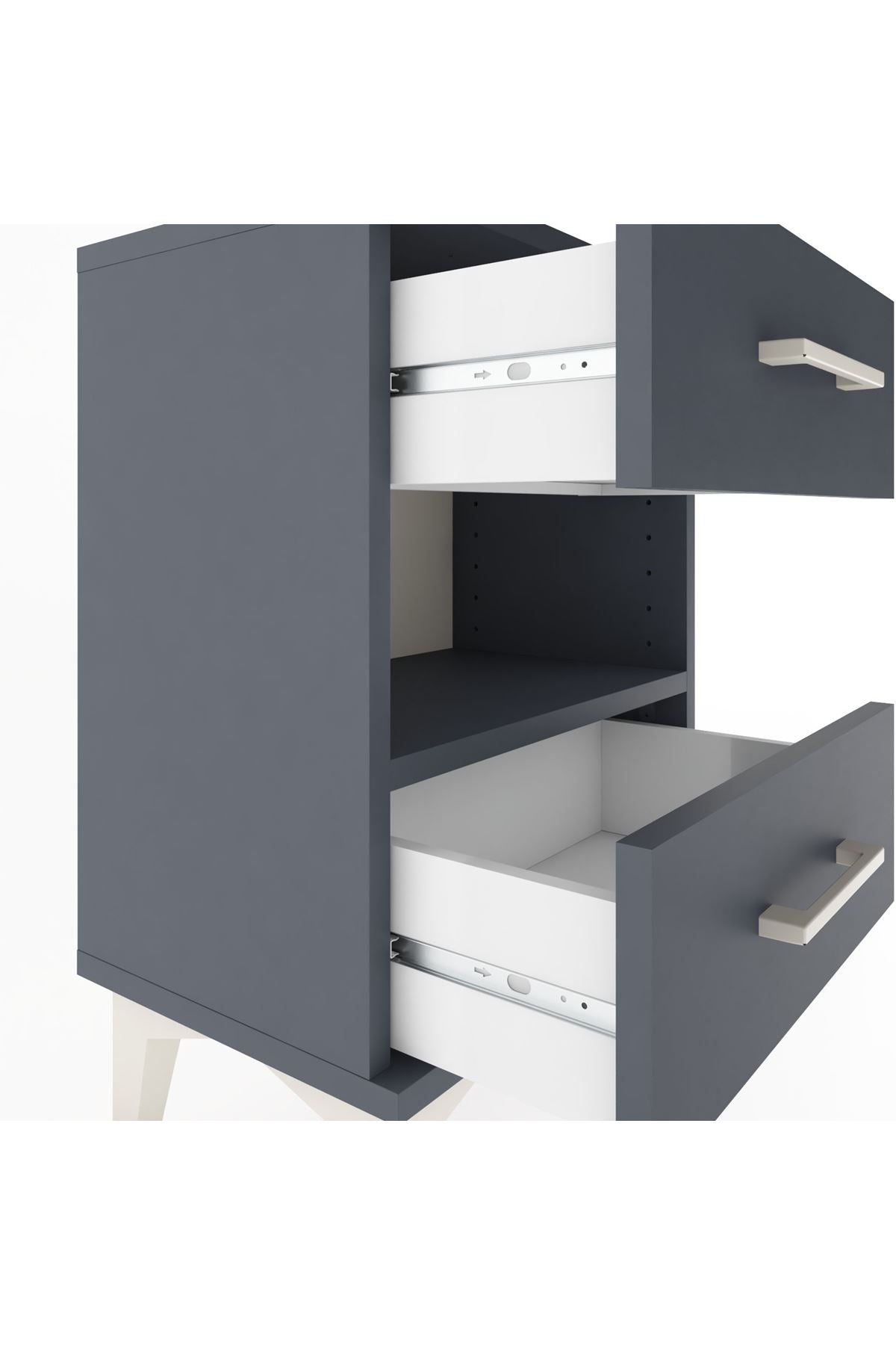 Arges Komodin Tek Raflı 2 Çekmeceli 44x30x64 Antrasit-Antrasit