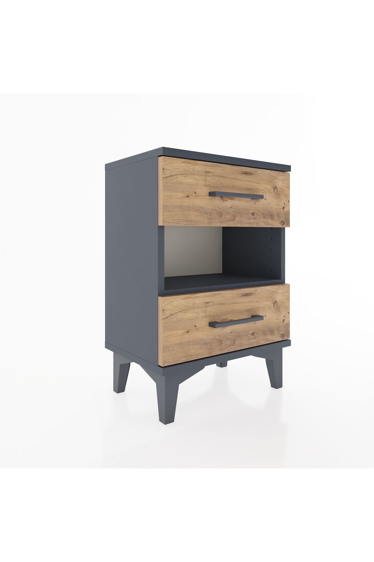 Arges Komodin Tek Raflı 2 Çekmeceli 44x30x64 Antrasit-Çam