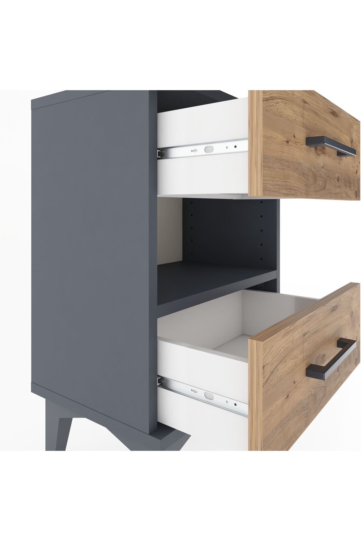 Arges Komodin Tek Raflı 2 Çekmeceli 44x30x64 Antrasit-Çam