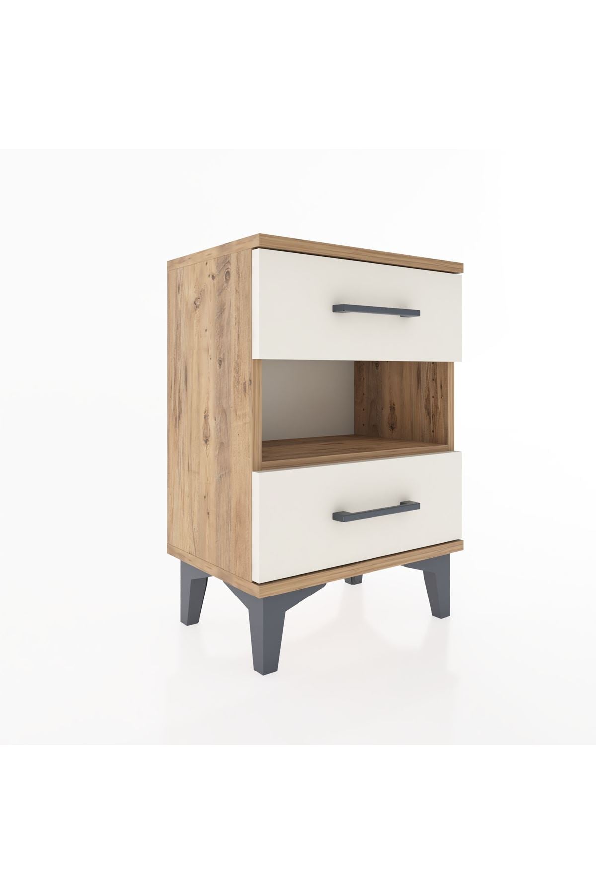 Arges Komodin Tek Raflı 2 Çekmeceli 44x30x64 Çam-Aytaşı