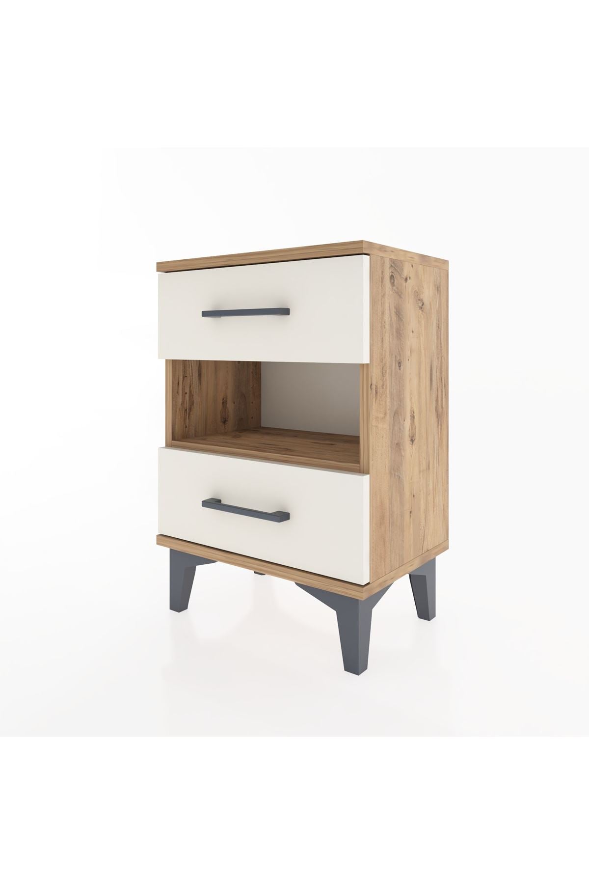 Arges Komodin Tek Raflı 2 Çekmeceli 44x30x64 Çam-Aytaşı