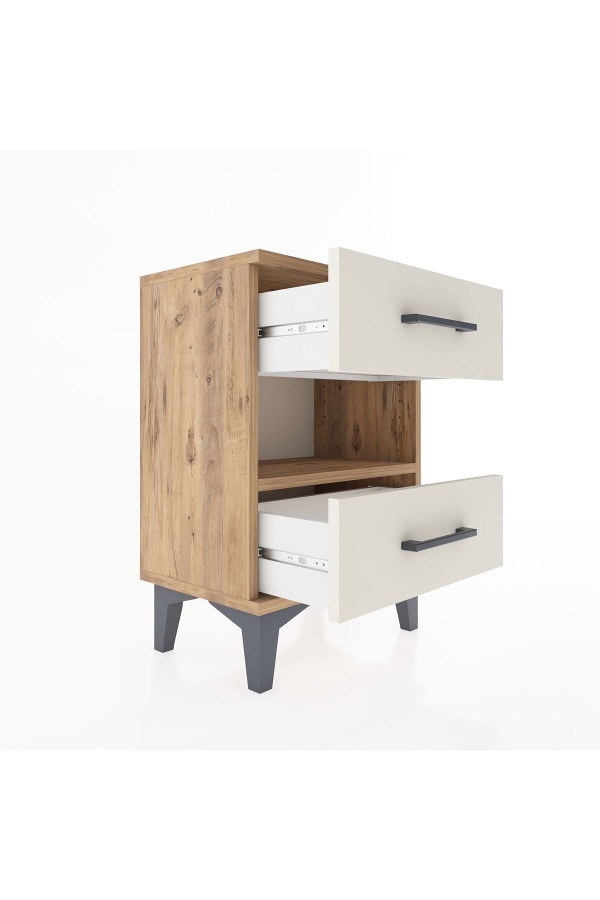 Arges Komodin Tek Raflı 2 Çekmeceli 44x30x64 Çam-Aytaşı