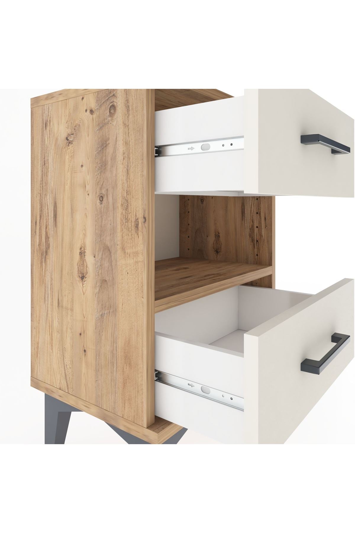 Arges Komodin Tek Raflı 2 Çekmeceli 44x30x64 Çam-Aytaşı