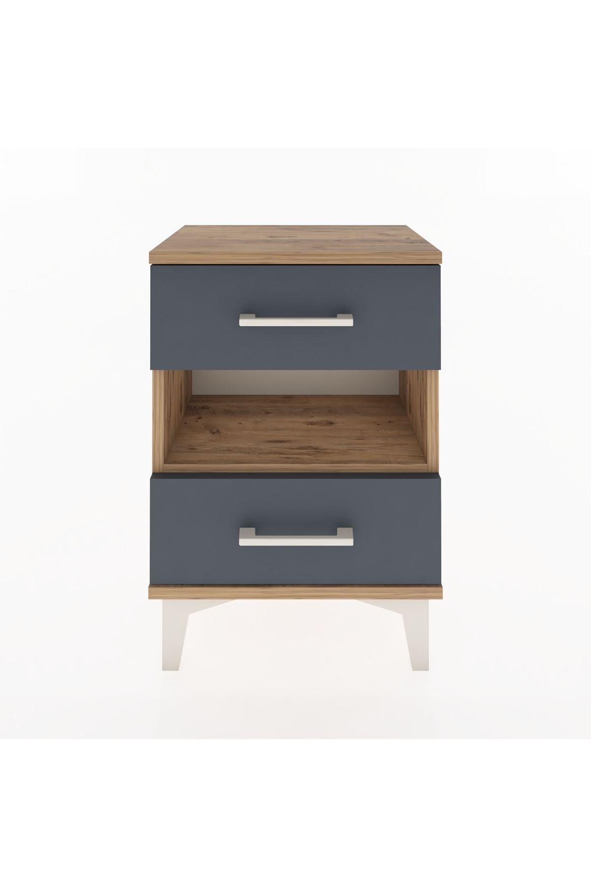 Arges Komodin Tek Raflı 2 Çekmeceli 44x30x64 Çam-Antrasit