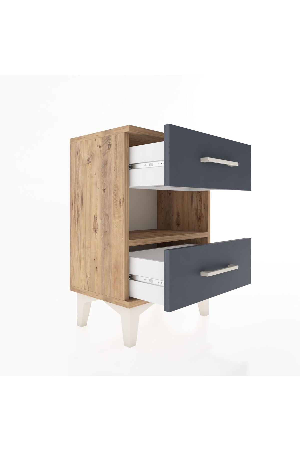 Arges Komodin Tek Raflı 2 Çekmeceli 44x30x64 Çam-Antrasit