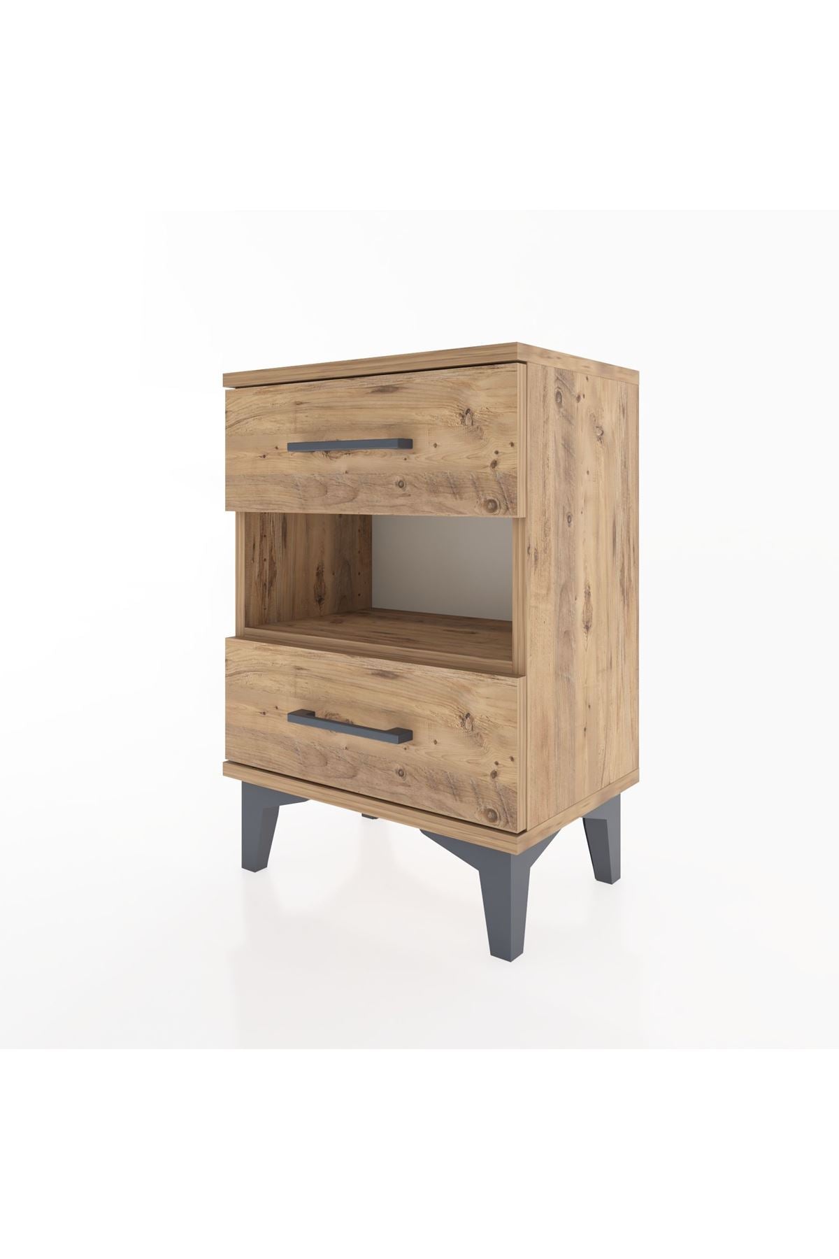 Arges Komodin Tek Raflı 2 Çekmeceli 44x30x64 Çam-Çam