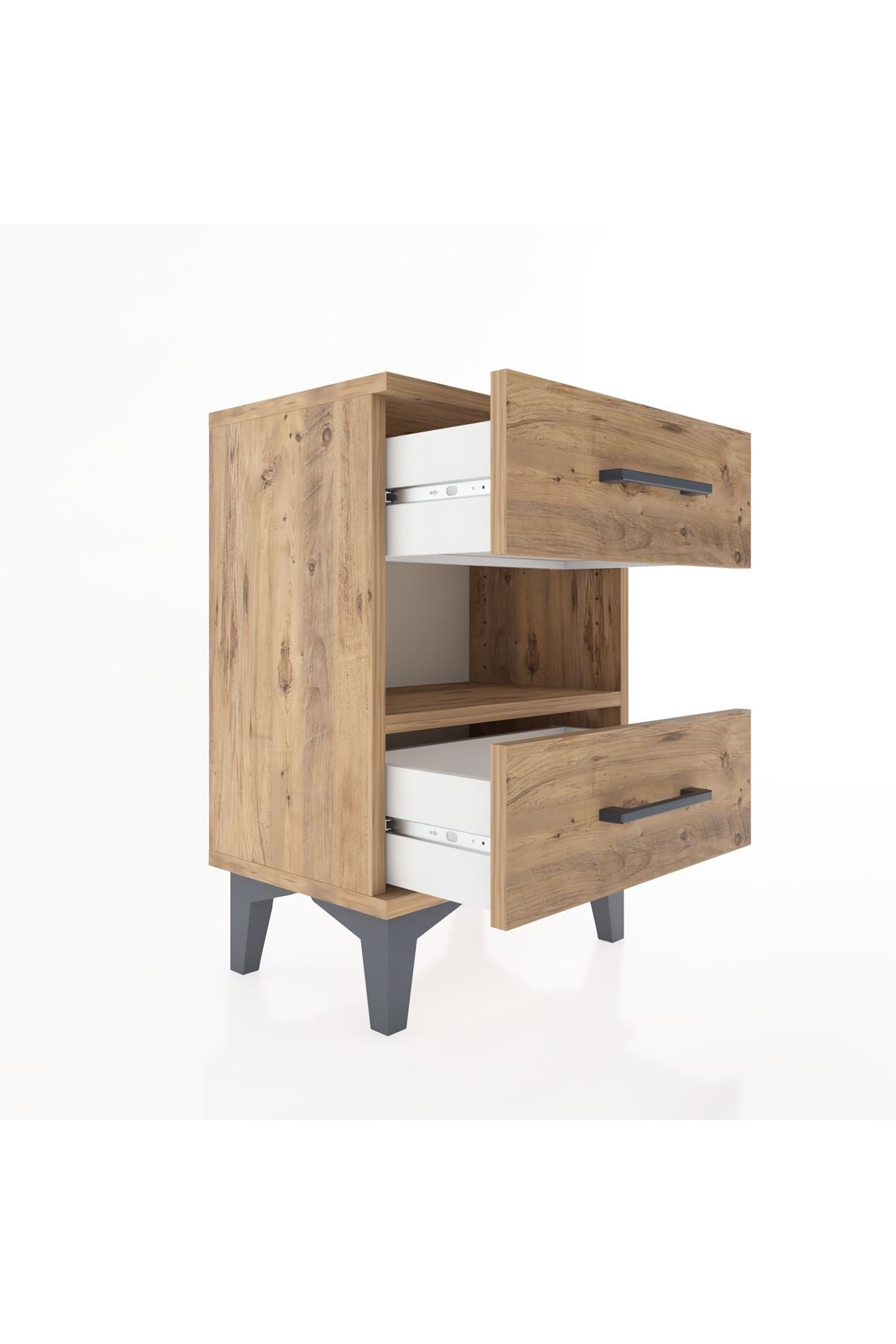 Arges Komodin Tek Raflı 2 Çekmeceli 44x30x64 Çam-Çam