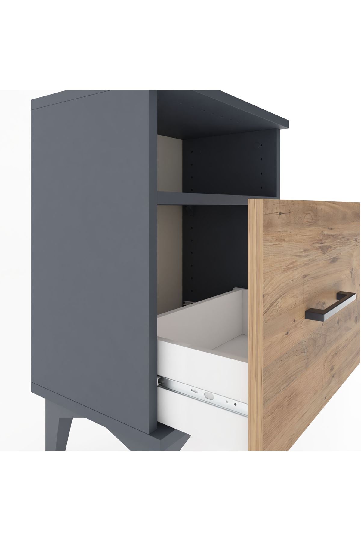 Arges Komodin Tek Raflı 2 Çekmeceli 44x30x64 Antrasit-Çam