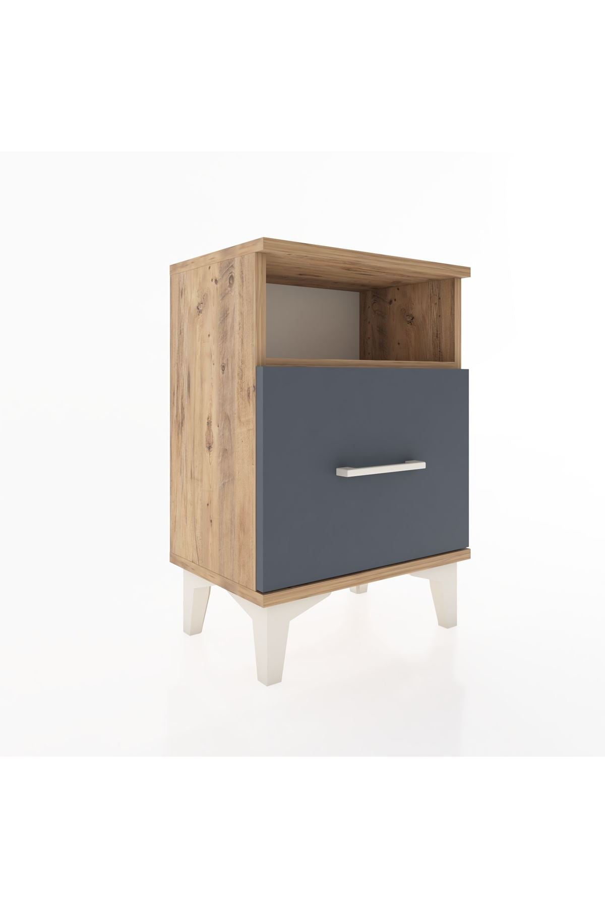 Arges Komodin Tek Raflı 2 Çekmeceli 44x30x64 Çam-Antrasit