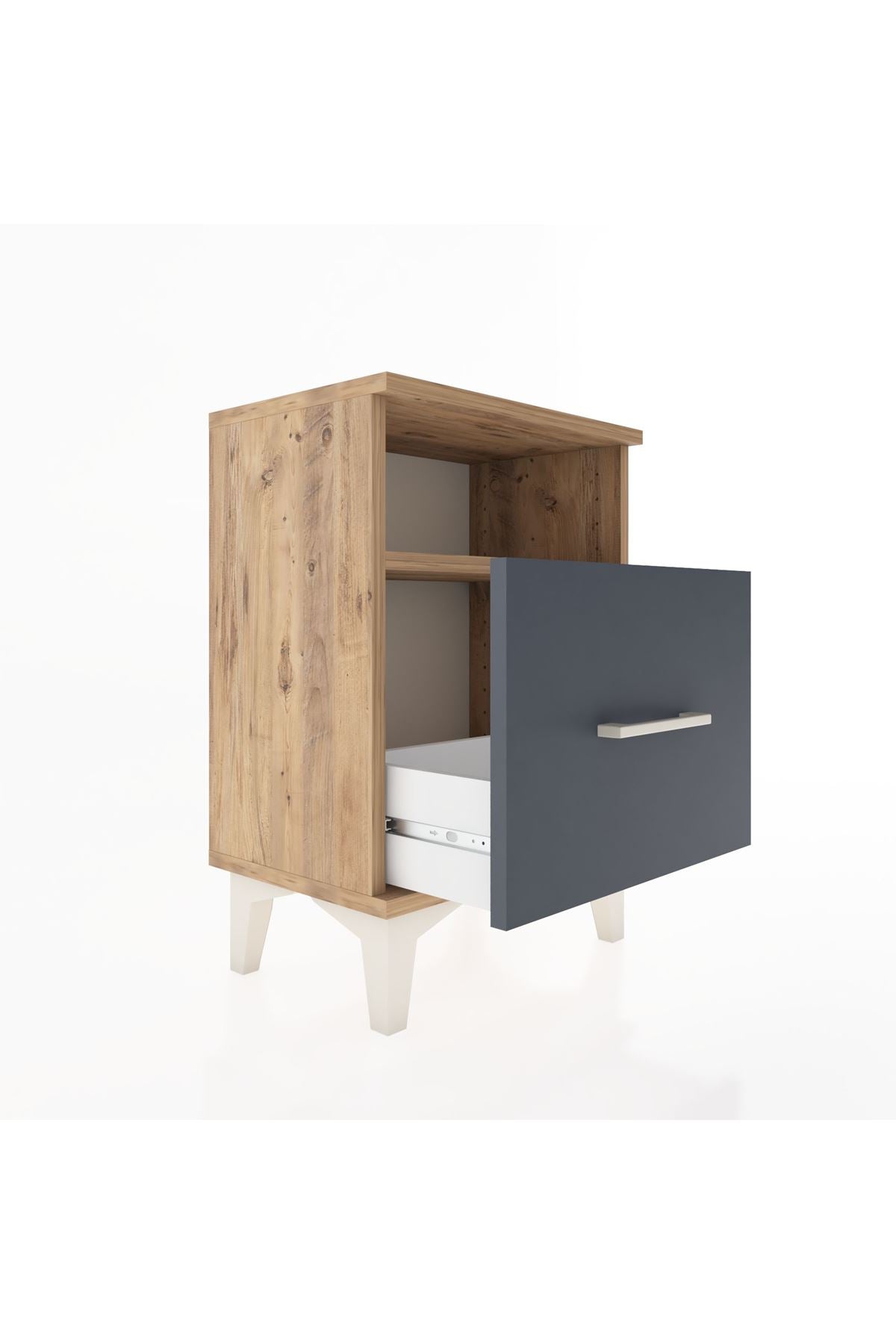 Arges Komodin Tek Raflı 2 Çekmeceli 44x30x64 Çam-Antrasit