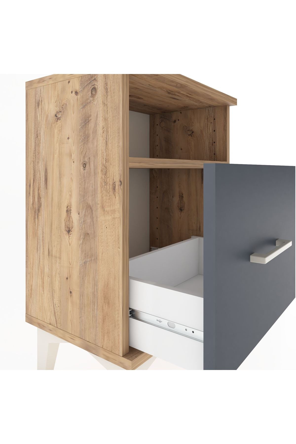 Arges Komodin Tek Raflı 2 Çekmeceli 44x30x64 Çam-Antrasit