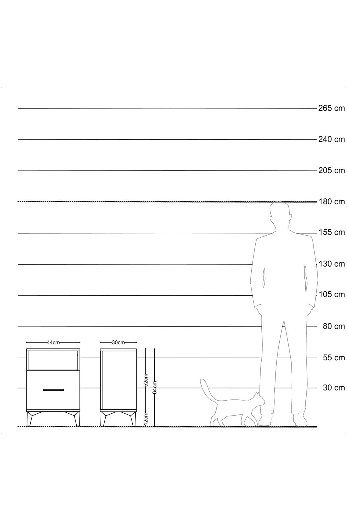Arges Komodin Tek Raflı 2 Çekmeceli 44x30x64 Çam-Antrasit
