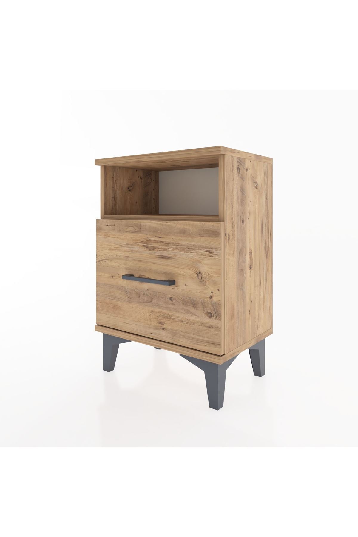 Arges Komodin Tek Raflı 2 Çekmeceli 44x30x64 Çam-Çam