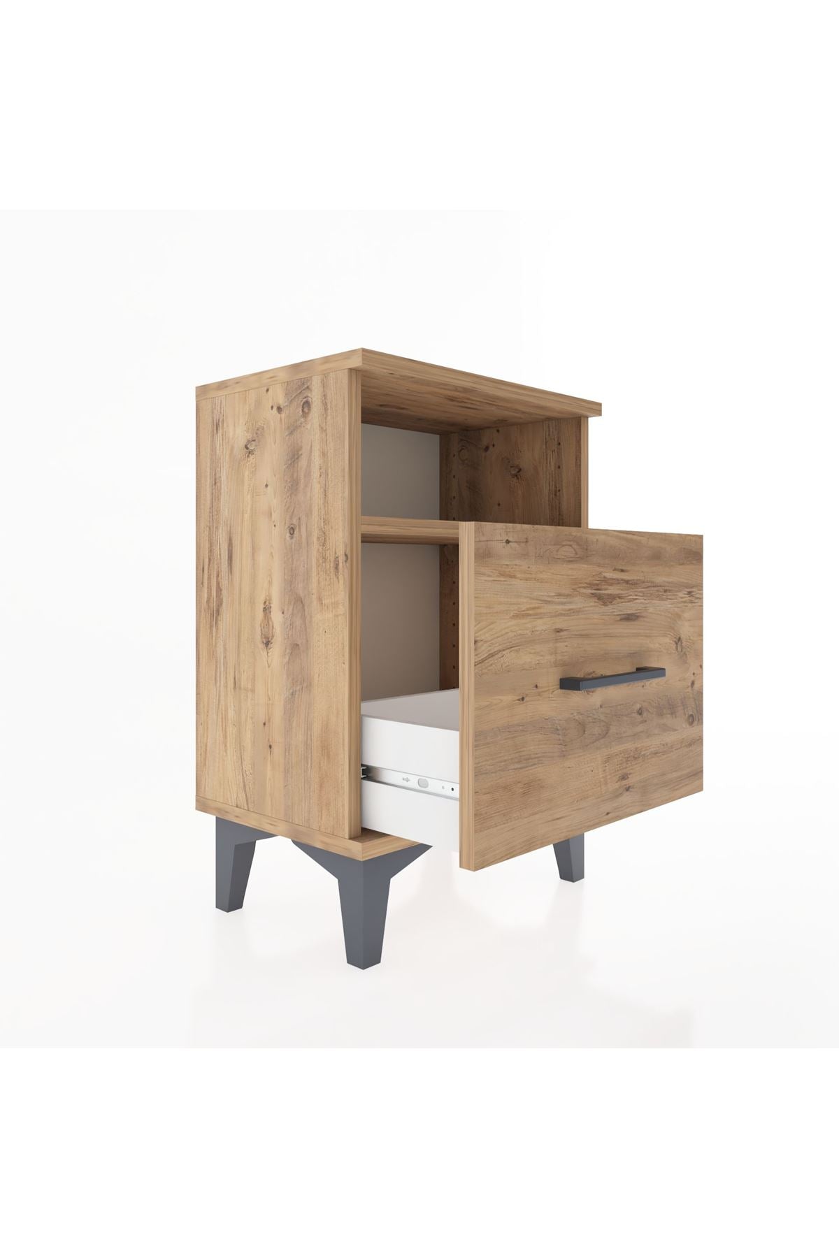 Arges Komodin Tek Raflı 2 Çekmeceli 44x30x64 Çam-Çam