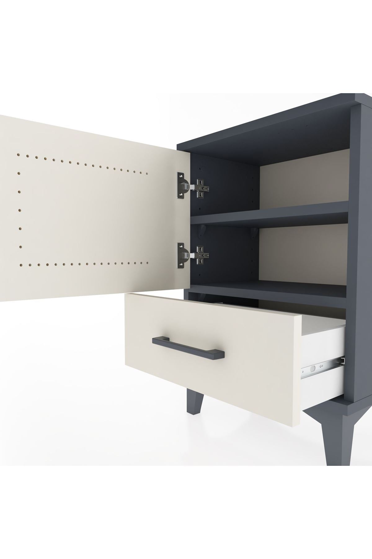 Arges Komodin 2 Raflı Tek Kapaklı 44x30x64 Antrasit-Aytaşı