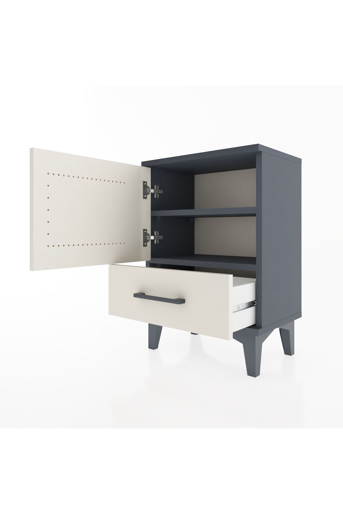 Arges Komodin 2 Raflı Tek Kapaklı 44x30x64 Antrasit-Aytaşı