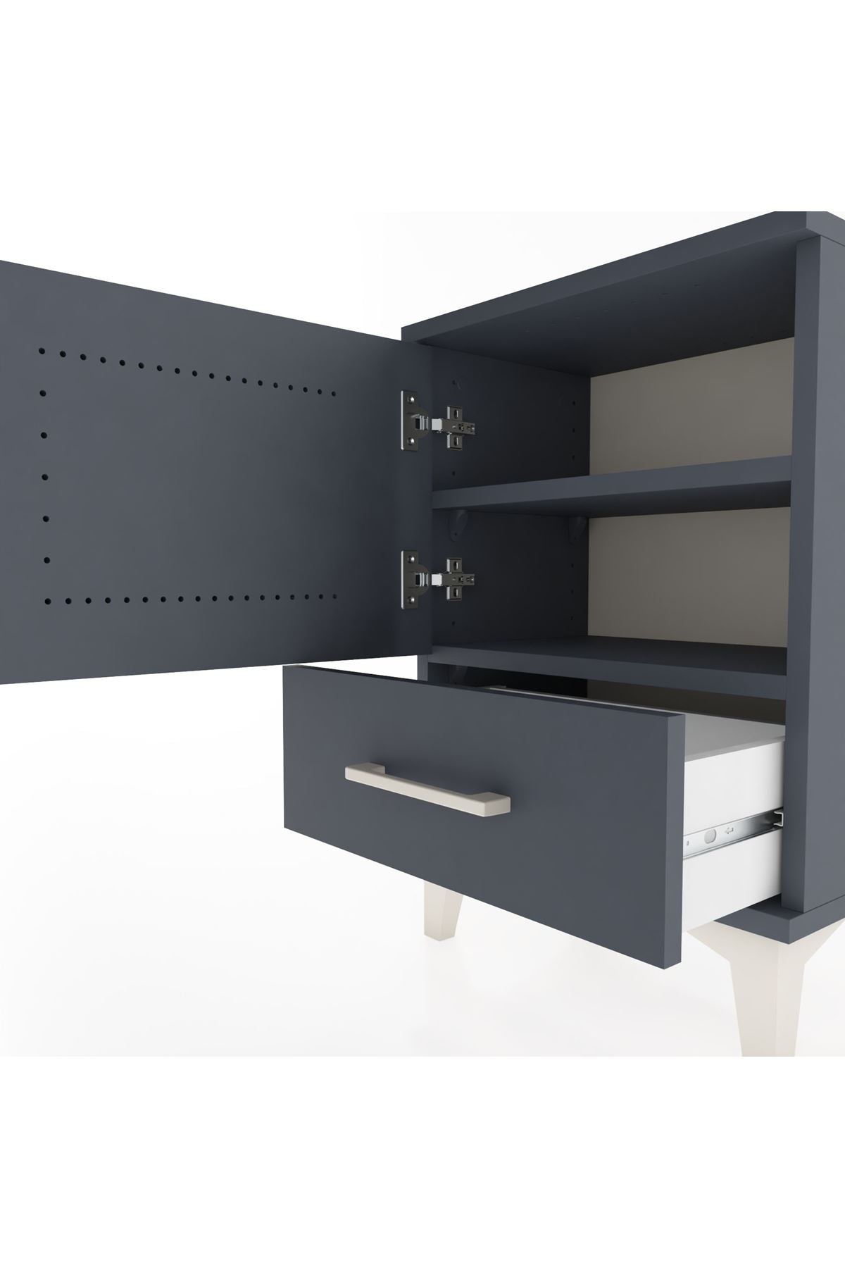 Arges Komodin 2 Raflı Tek Kapaklı 44x30x64 Antrasit-Antrasit