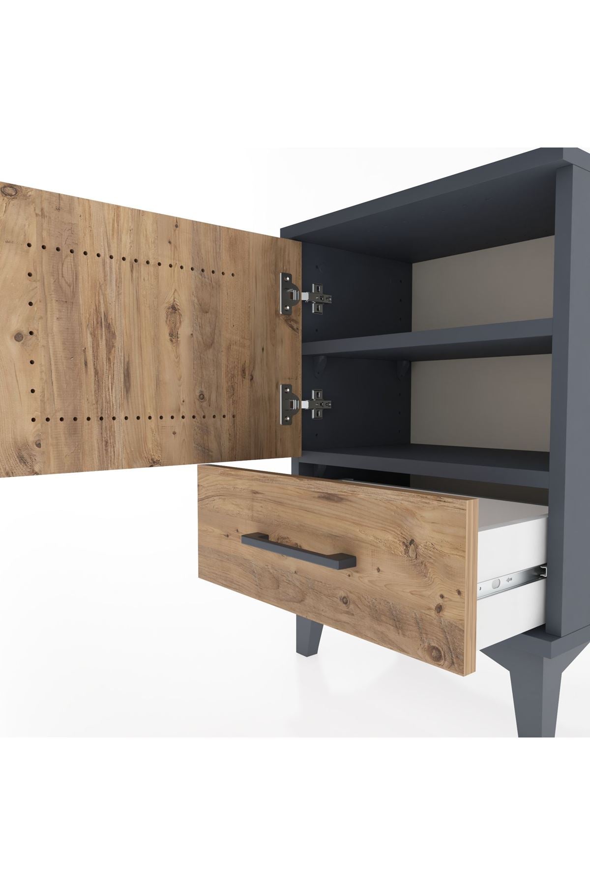 Arges Komodin 2 Raflı Tek Kapaklı 44x30x64 Antrasit-Çam