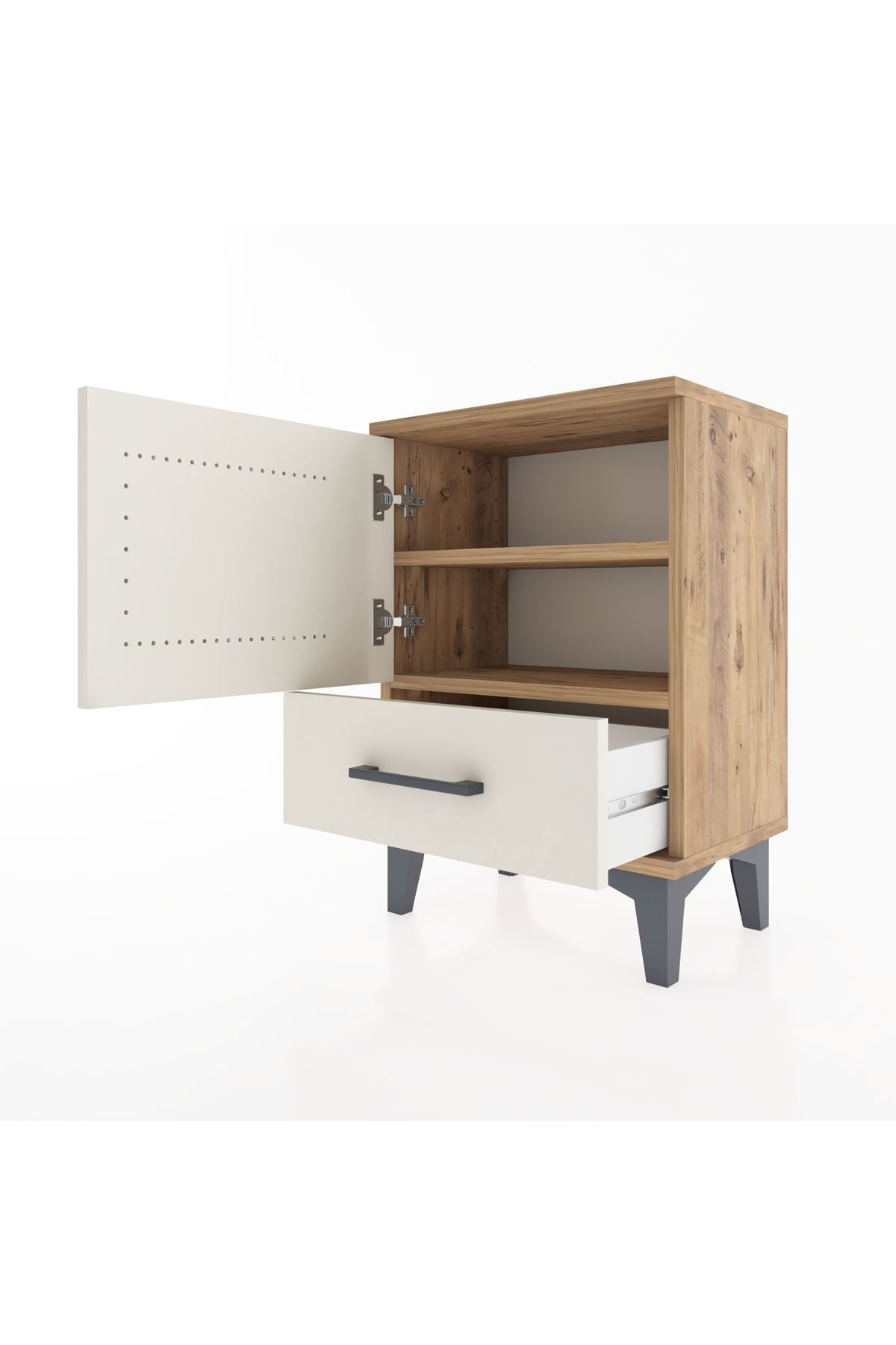 Arges Komodin 2 Raflı Tek Kapaklı 44x30x64 Çam-Aytaşı