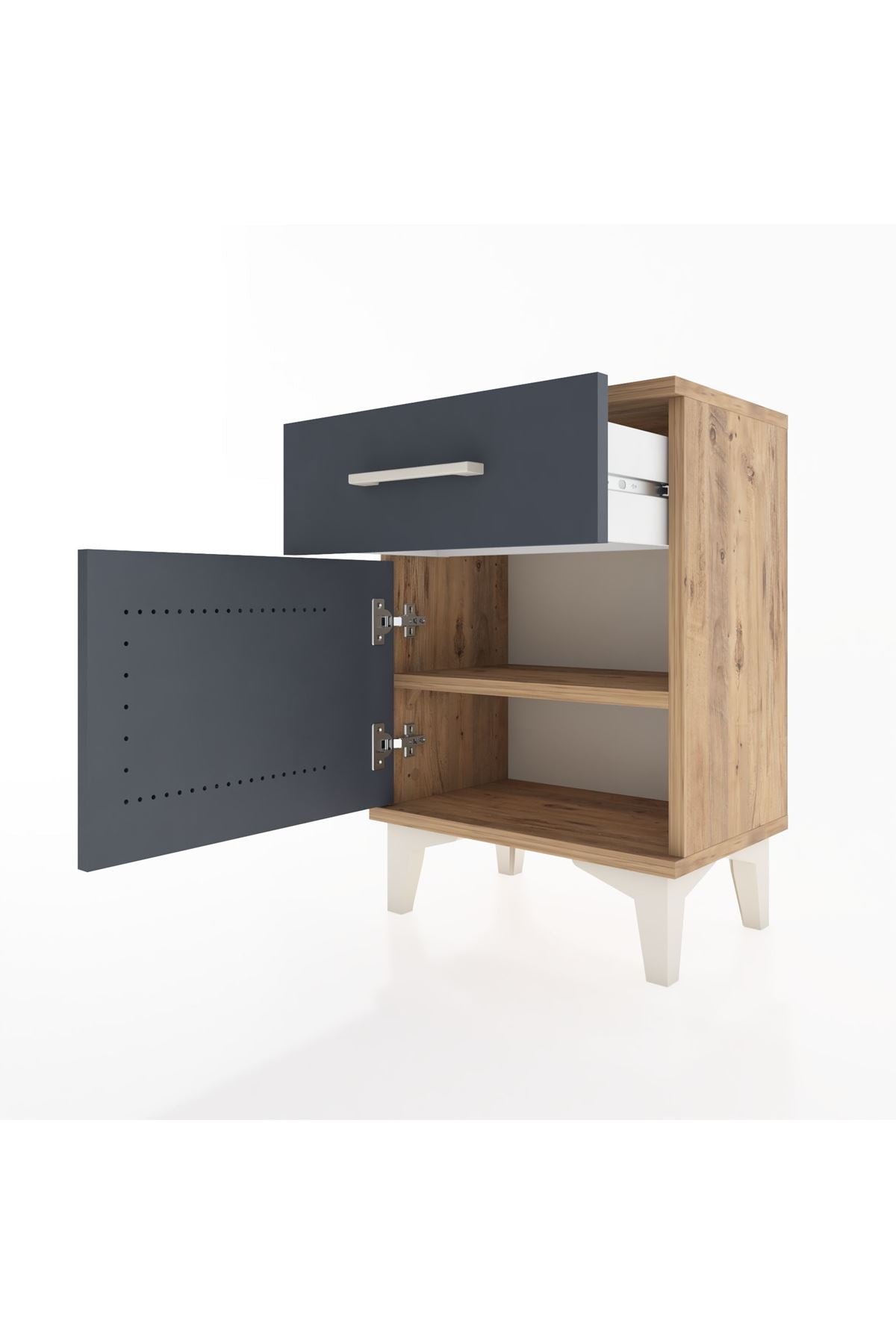 Arges Komodin Tek Raflı Tek Kapaklı 44x30x64 Çam-Antrasit