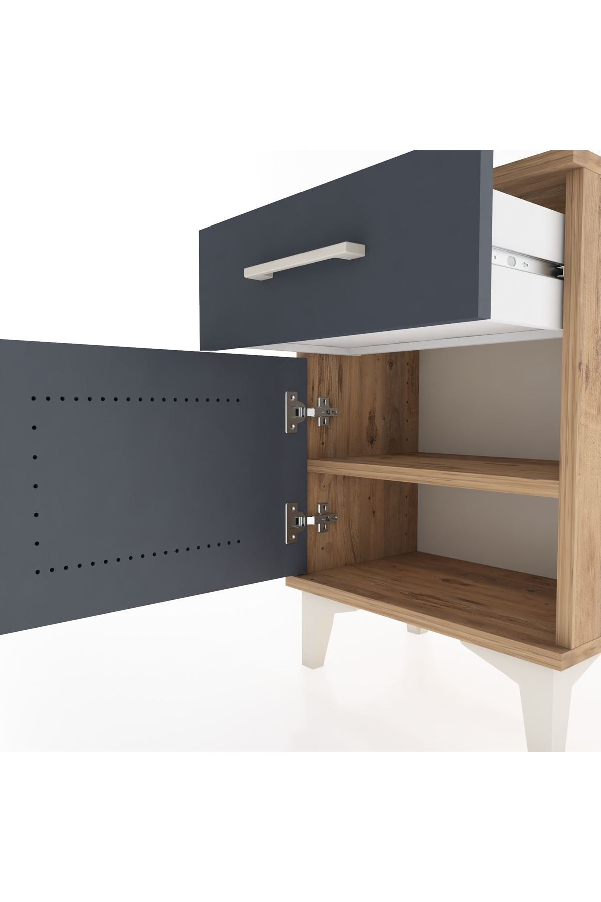 Arges Komodin Tek Raflı Tek Kapaklı 44x30x64 Çam-Antrasit