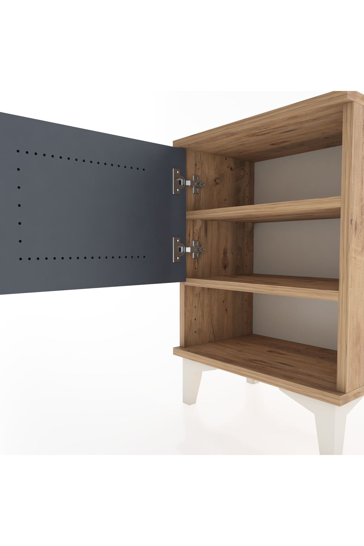 Arges Komodin 2 Raflı Tek Kapaklı 44x30x64 Çam-Antrasit